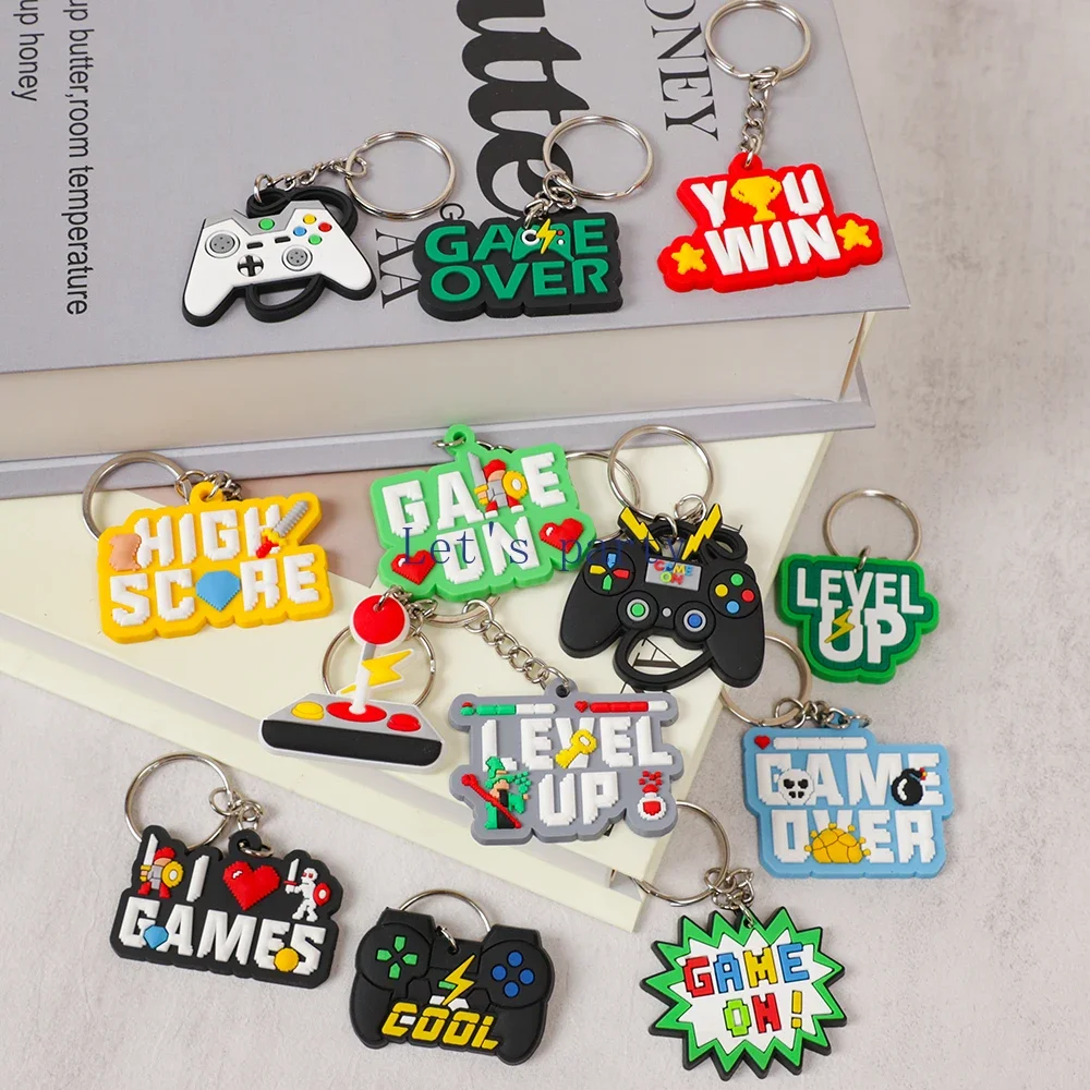 13Pcs Video Game on Theme PVC Keychain GamePad Level Up Backpack Pendant for Boy Game Night Birthday Party Favors Goodie Bag