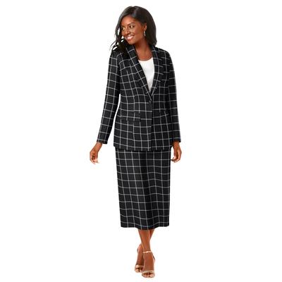 Plus Size Women's 2-Piece Stretch Crepe Single-Breasted Skirt Suit by Jessica London in Black Classic Grid (Size 16) Set