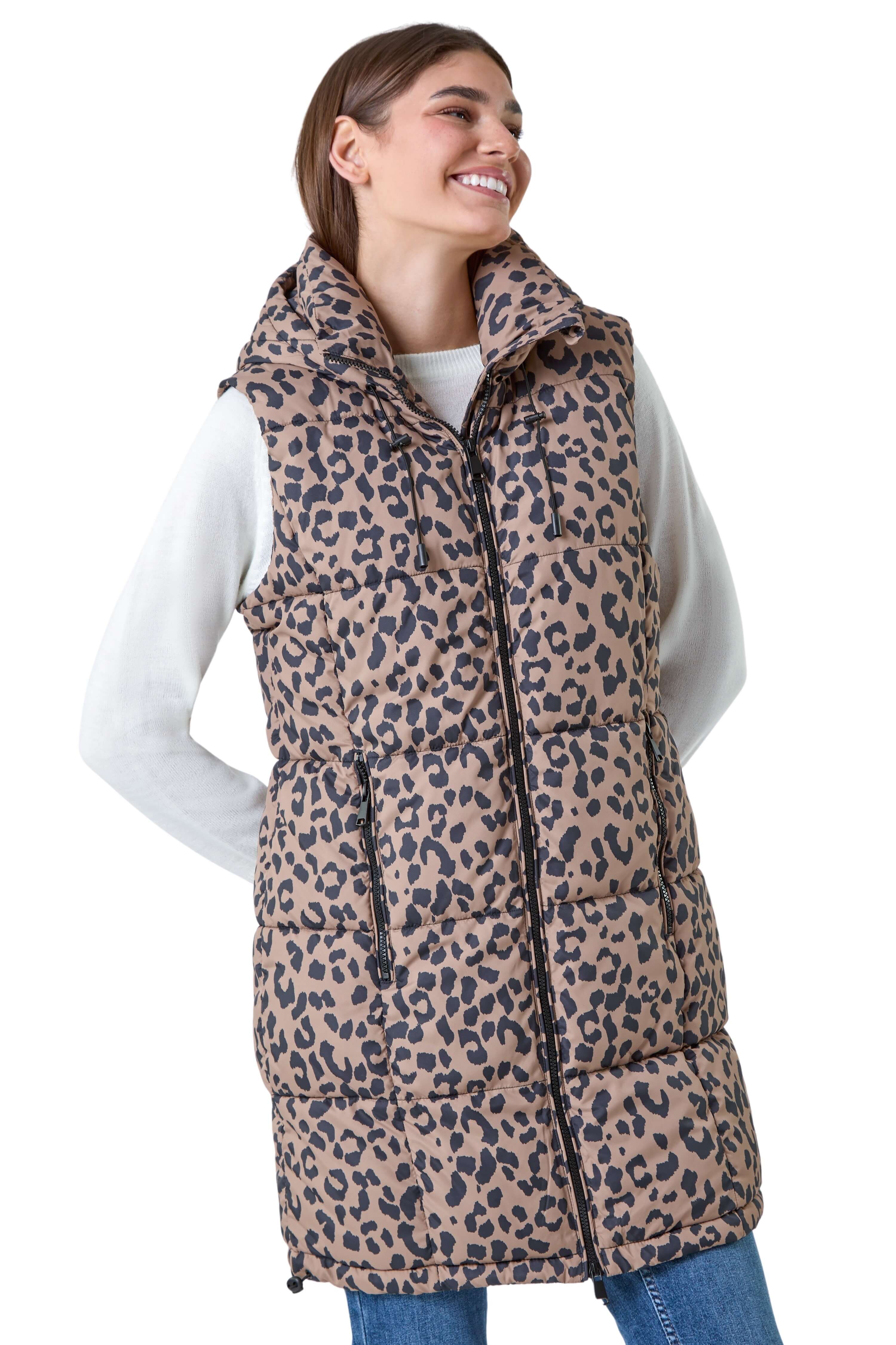 Roman Womens Animal Print Longline Hooded Gilet - Multicolour - Size 10 UK | Roman Sale | Discount Designer Brands