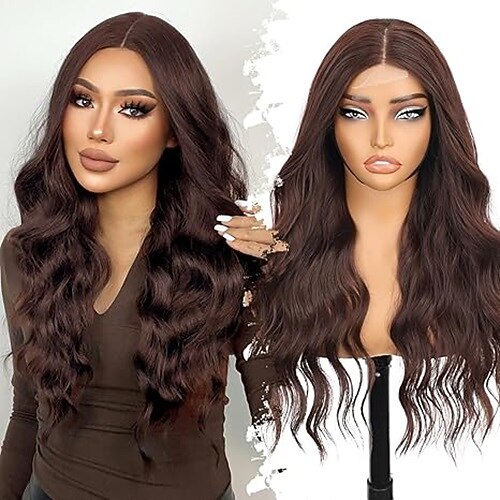 Perücke für Frauen, lange, gewellte Perücken für Anfänger, synthetische Perücke mit Mittelscheitel, natürliche Perücke für den täglichen Gebrauch auf Partys Image