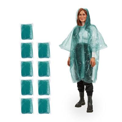 relaxdays 10er-Set Einweg-Regenponcho grün Image