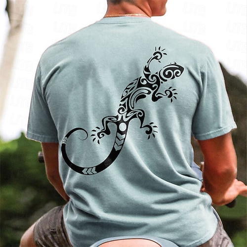 Herren Tropisch Eidechse T Shirt Kurzarm T-Shirt 3D-Druck Rundhalsausschnitt Hemd Urlaub Mode Straße Hellblau Weiß Rosa Sommer Frühling Bekleidung S M L XL XXL XXXL Image