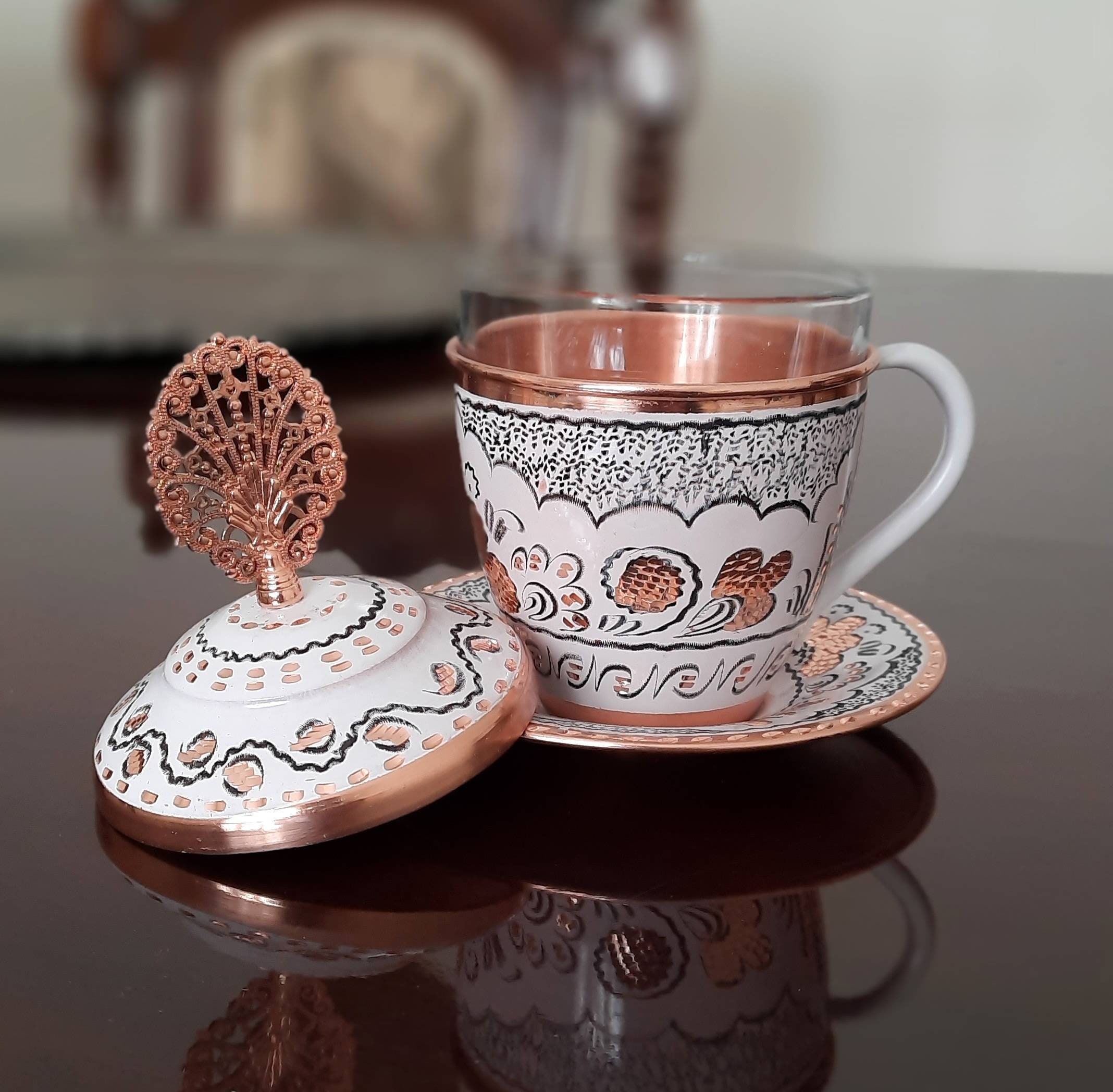 Tazze da tè in rame, tazze da tè turche, tazze da caffè, tazze e piattini da cappuccino, tazze da caffè espresso, regali di compleanno, regali unici i