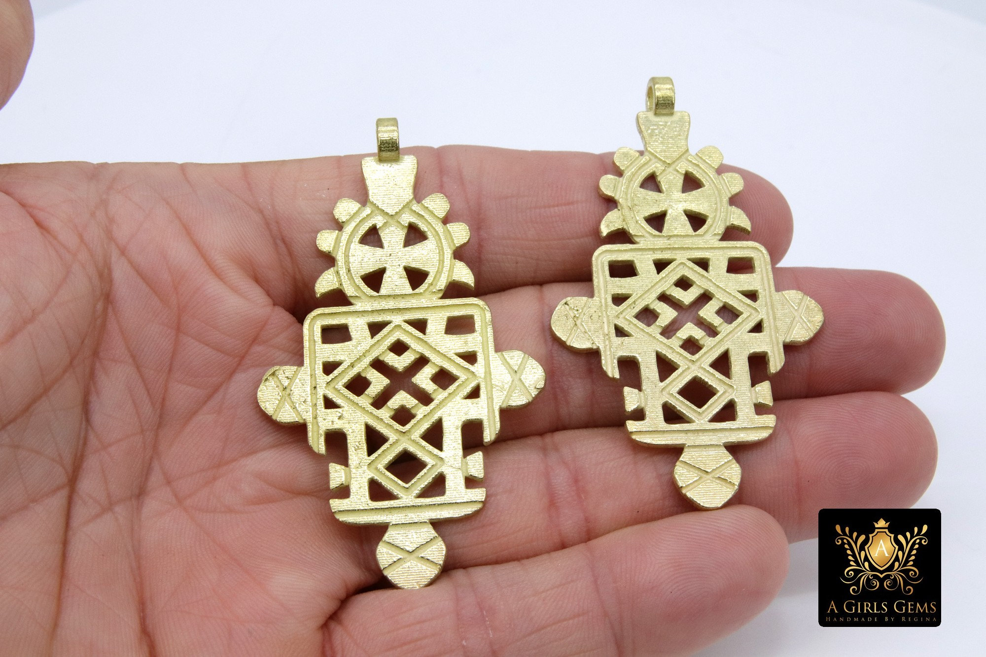 Croce copta etiope in ottone, grande ciondolo a croce africana #2080, collana in ottone, gioielli 38 x 65 mm