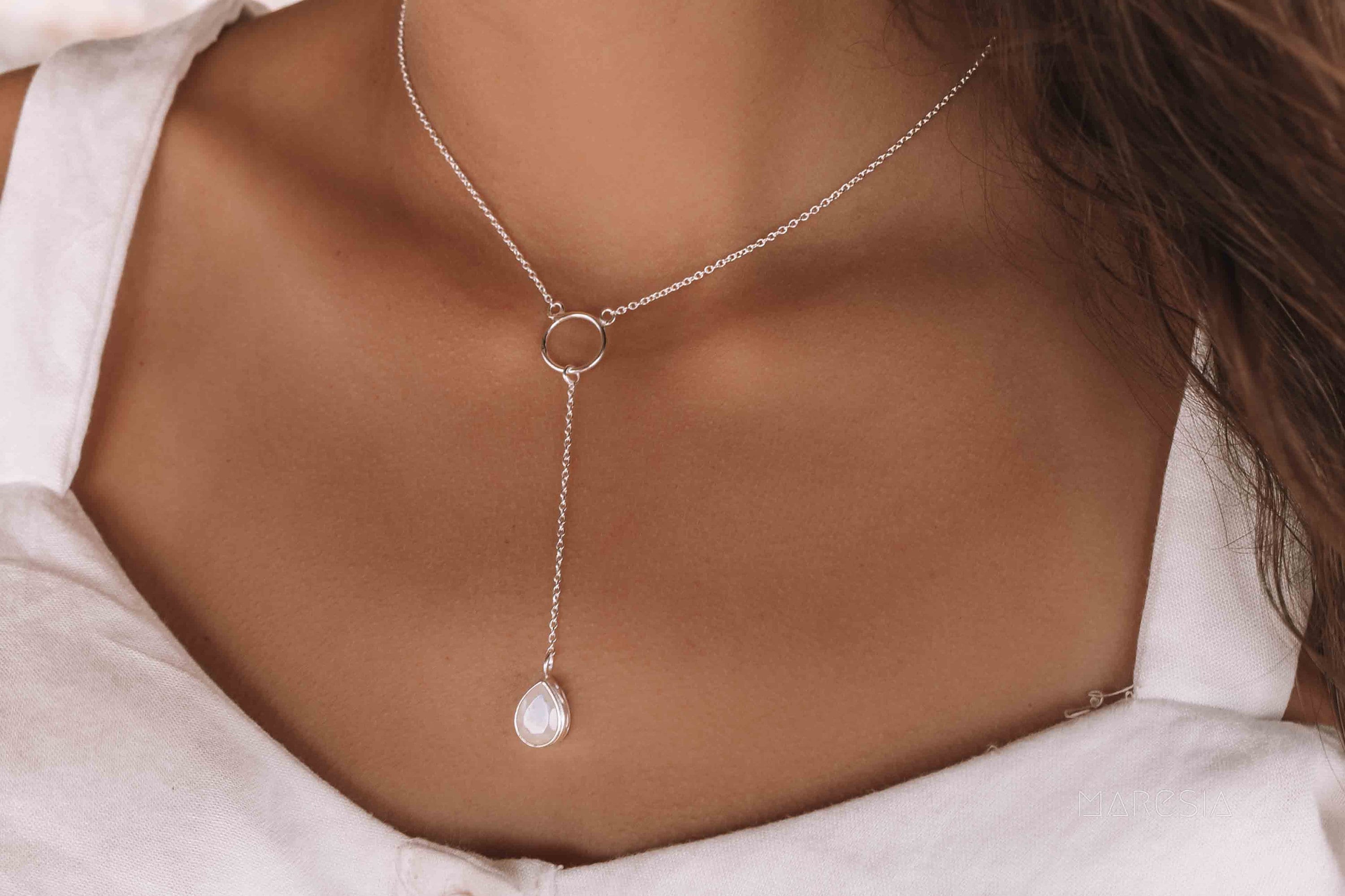 Collana a Y con pietra di luna ~ Labradorite ~ Quarzo rosa ~ Argento Sterling 925 ~ Collana a Y con pietra preziosa ~ Naturale ~ Importante ~ Gioiello