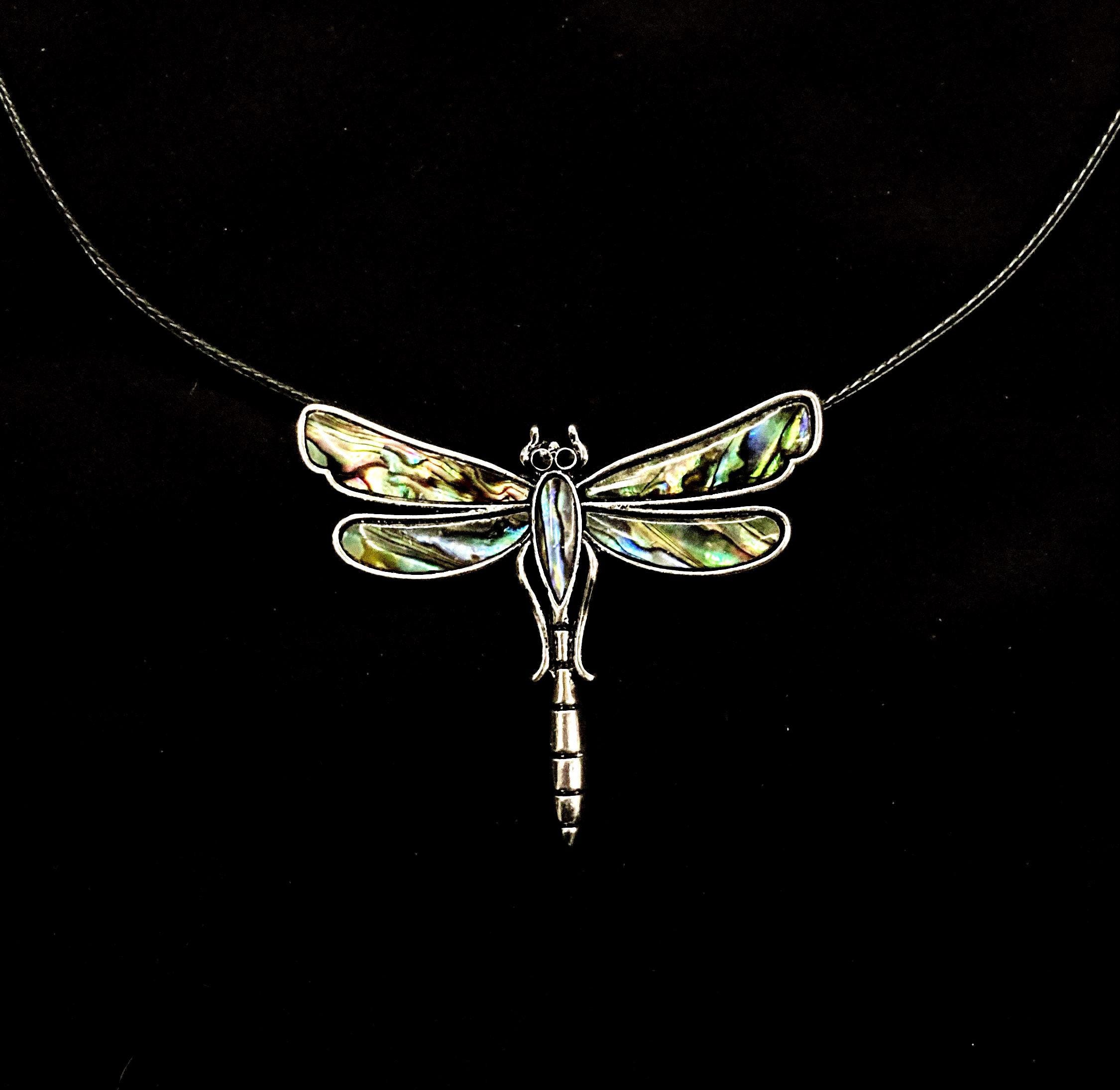 Collana con libellula, libellula in abalone, libellula in argento, libellula scintillante, collana con insetto, ciondolo con libellula, gioielli con l