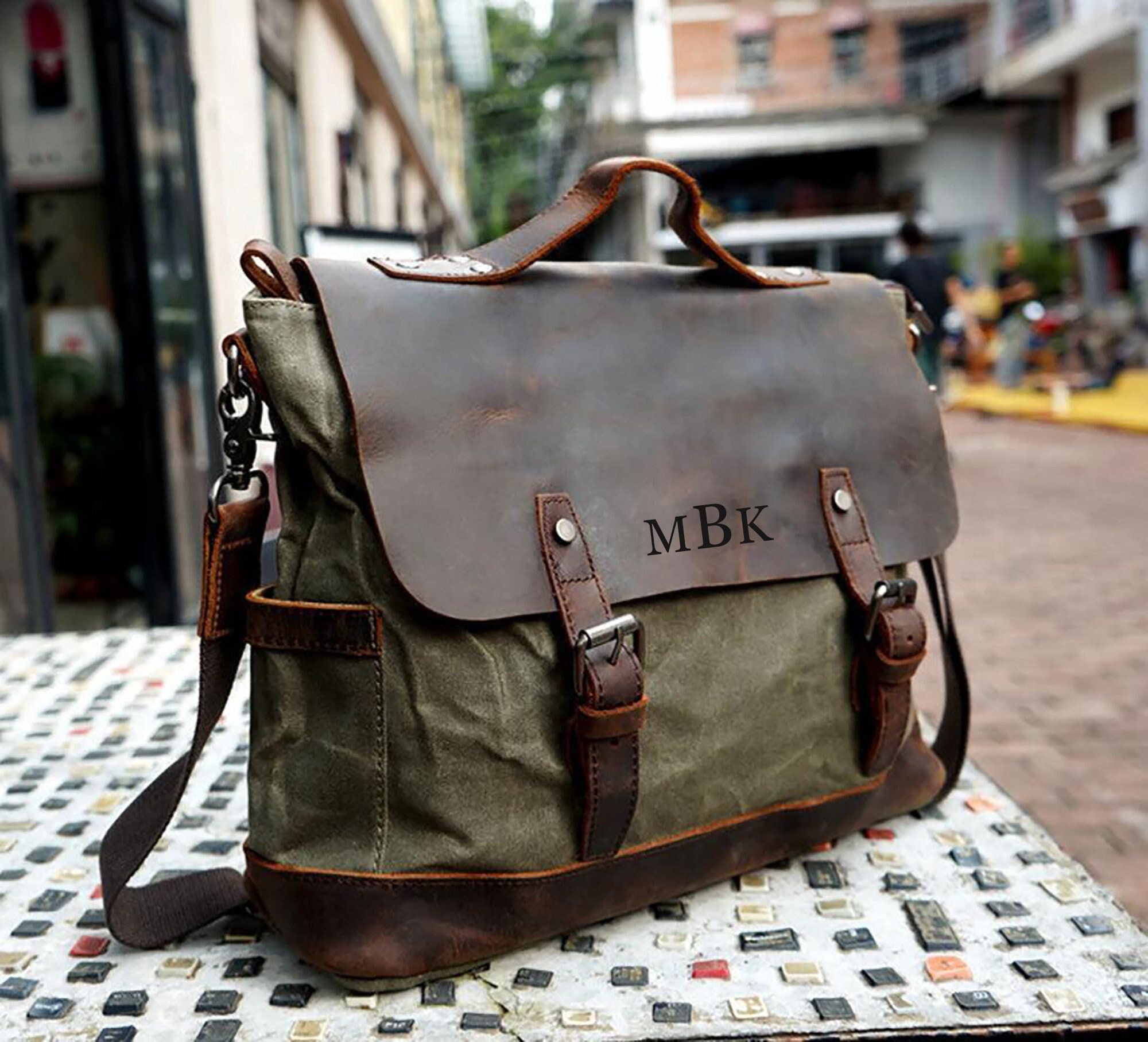 Borsa a tracolla in tela cerata personalizzata da uomo, cartella, borsa a tracolla vintage, borsa a tracolla in tela, borsa per laptop, regali unici p