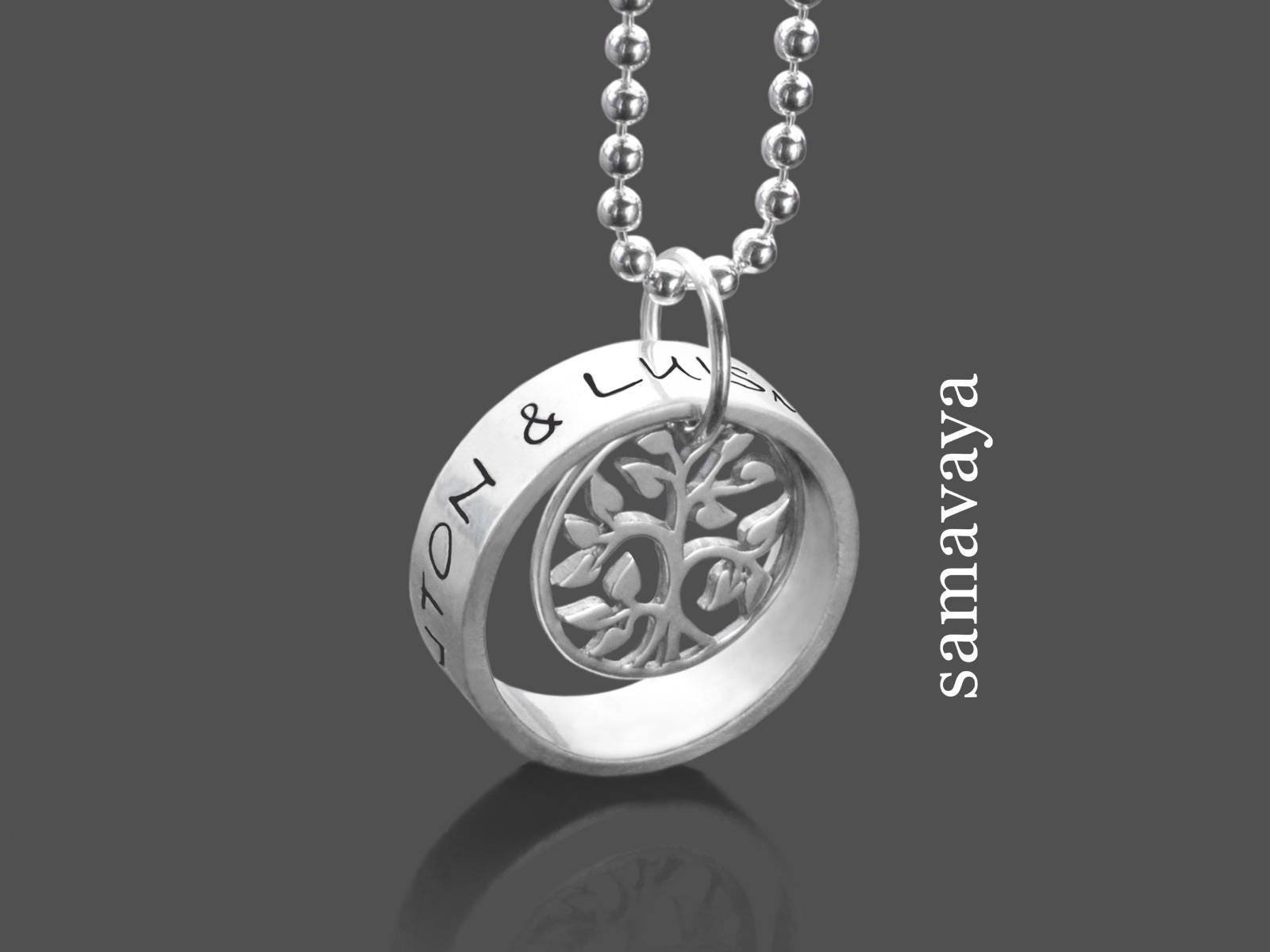 Collana con nome, collana per coppia, IL NOSTRO ALBERO, collana in argento 925 con incisione, albero della vita, collana per partner, collana con nome