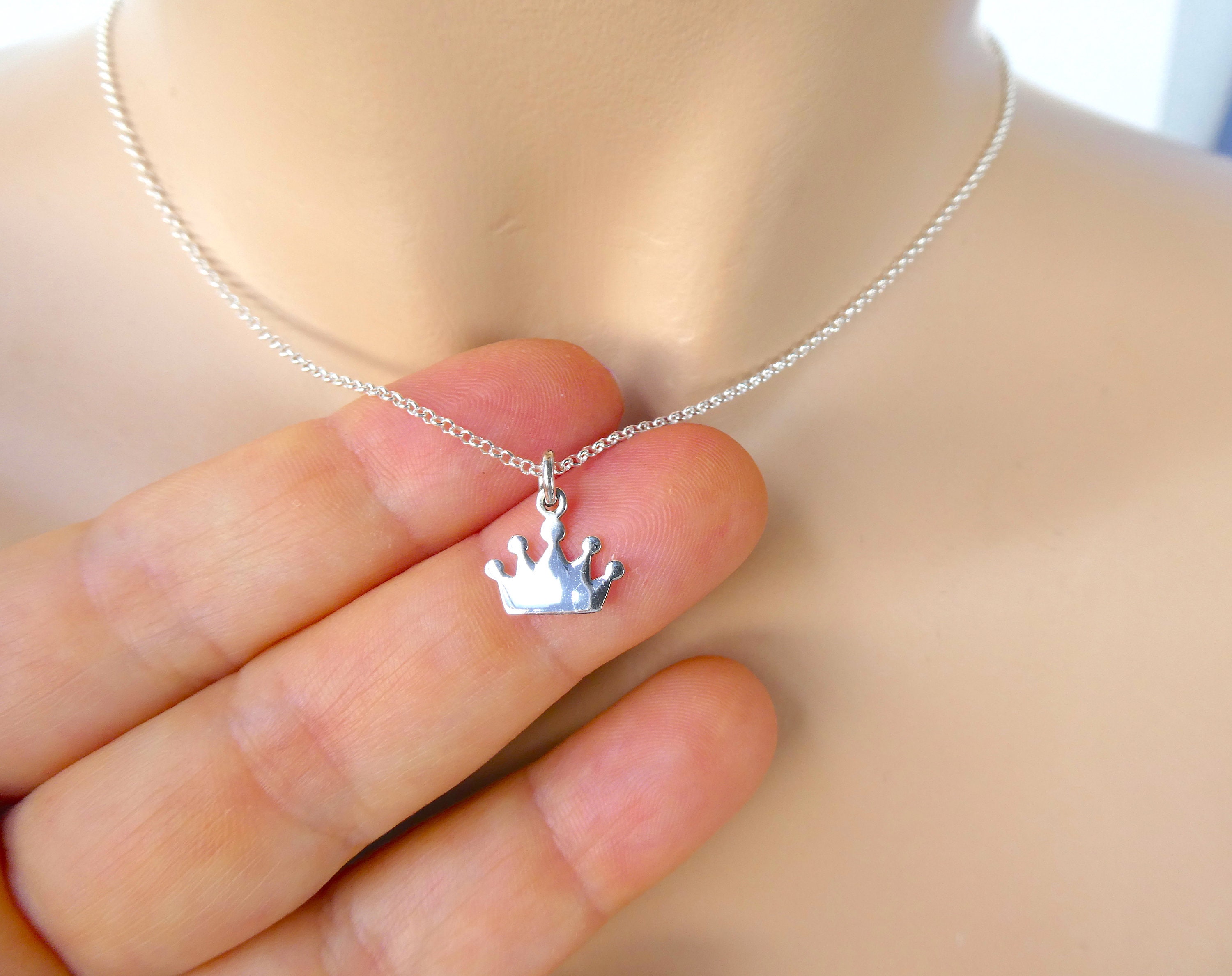 Collana con corona in argento, pendente con corona in argento sterling, collana diadema, argento 925, collana con corona principessa, ciondolo a coron