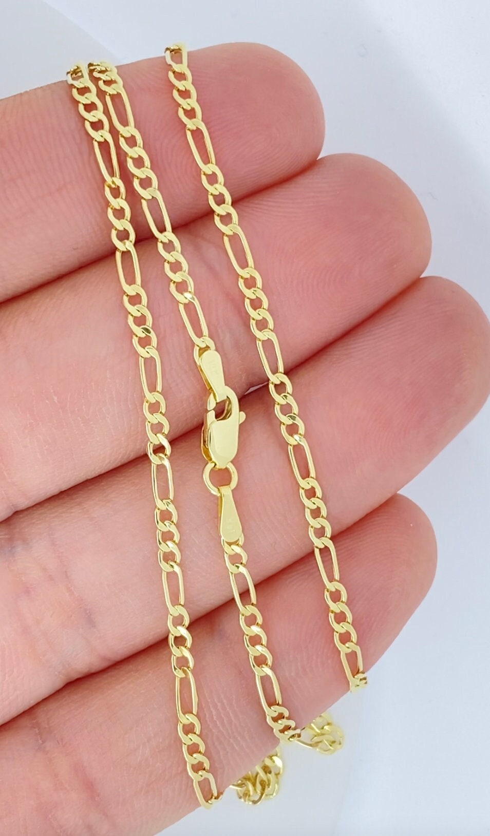 Catena Figaro in vero oro 14K da 2 mm, catena leggera in oro 14K, catena in vero oro, catena in vero oro 14K, catena in oro per ciondolo