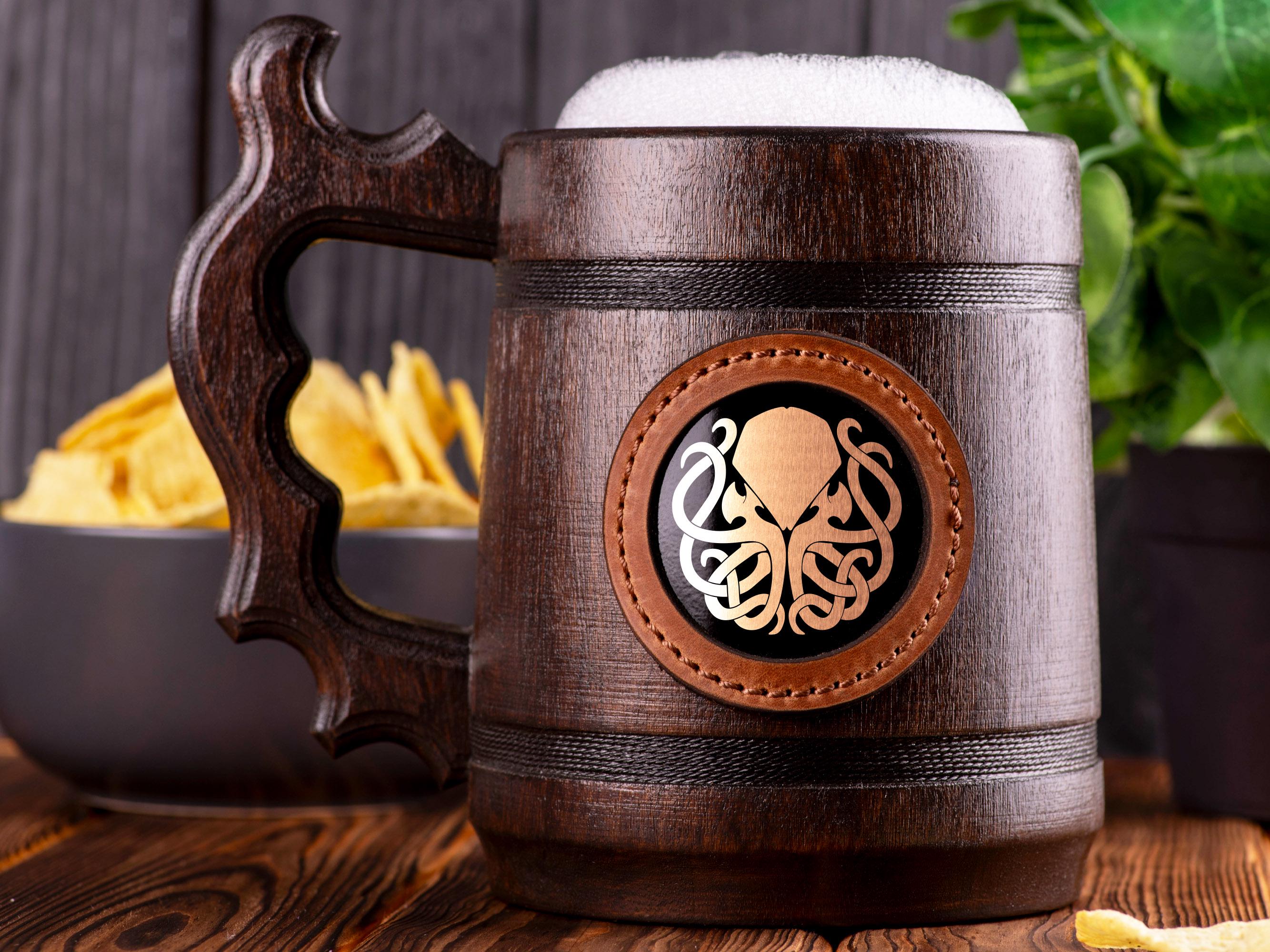 Boccale da birra Cthulhu, regalo per papà da parte della figlia, boccale personalizzato, boccale da birra in legno, regalo per lo sposo