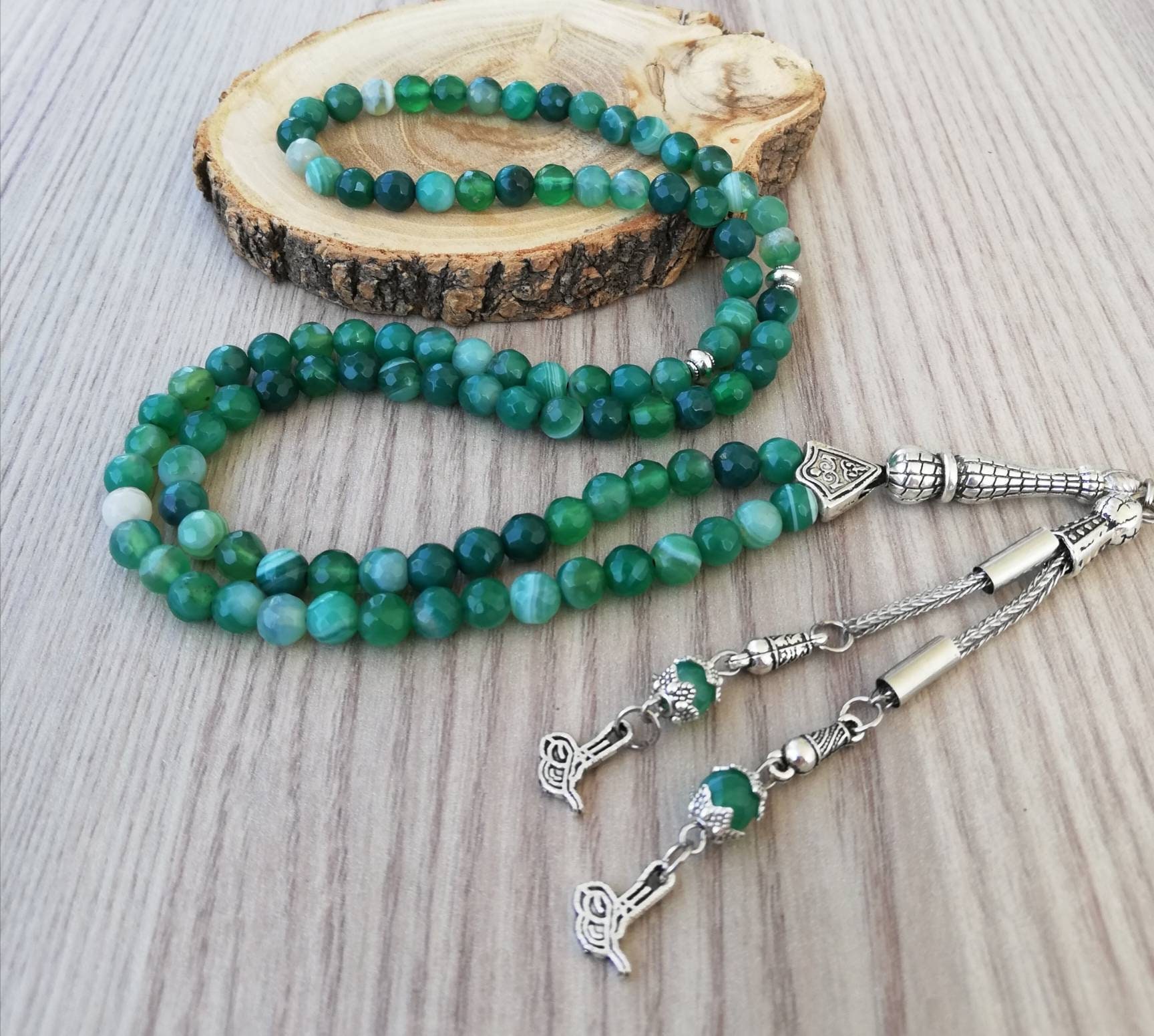 VERA agata verde, perline di preghiera islamiche Aqeeq, pietra naturale 99 perline, Tasbih, Misbaha, Tasbeeh, rosario, Tasbih 99, Tasbih personalizzat