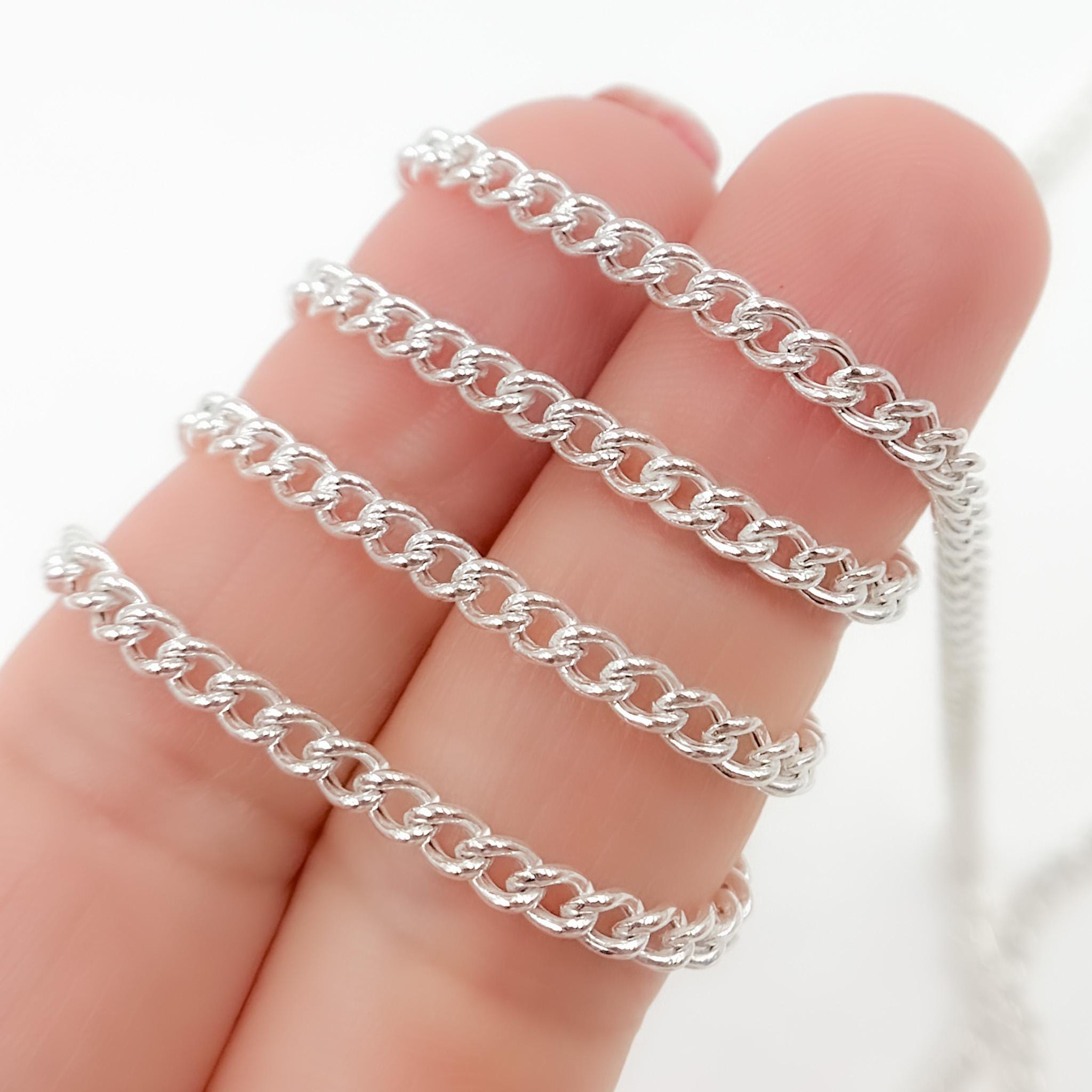 Catena a maglie larghe in argento sterling 925 da 4 x 3 mm, piccola catena a maglie larghe cubana grezza all'ingrosso, catena a maglie larghe Miami al