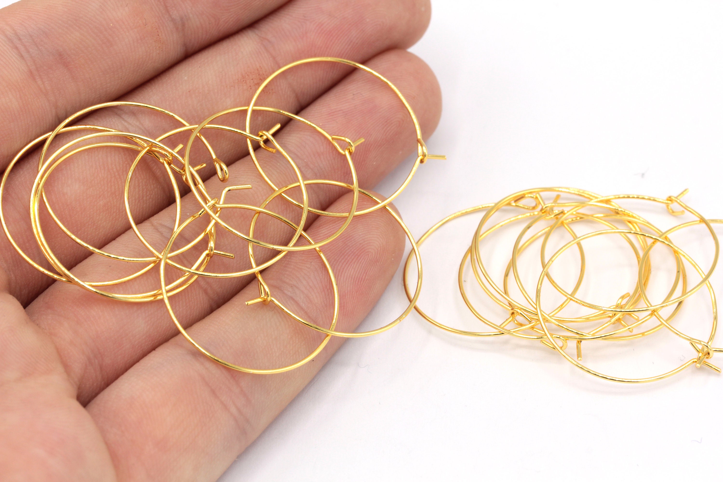 Cerchi per orecchini placcati in oro lucido 24k da 25 mm, filo per orecchini a cerchio, filo per orecchini in oro, orecchini a cerchio, orecchini a ce