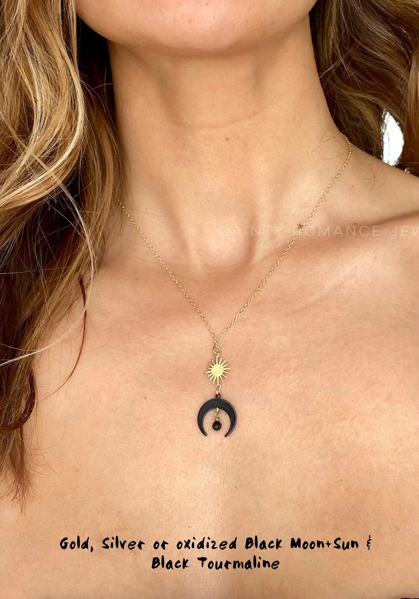 Collana con pietra di luna, collana con cristallo di luna, collana con luna e sole, collana boho, luna crescente, pietra di luna arcobaleno, delicato