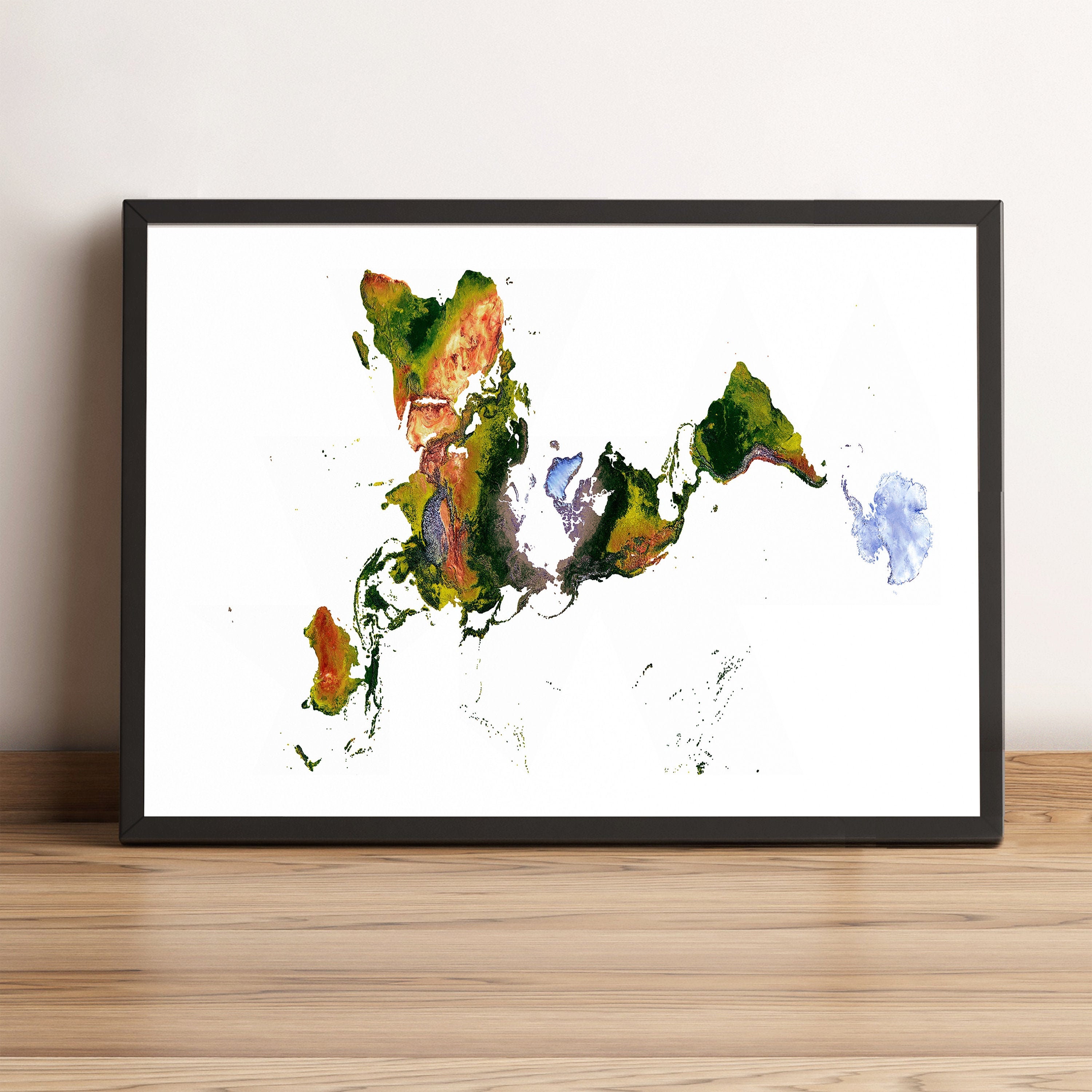 Mappa del mondo, mappa con proiezione Fuller, mappa del mondo vintage, mappa del mondo in rilievo, mappa del mondo stampata, mappa del mondo incornici