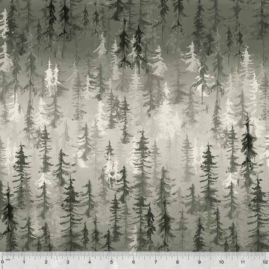 Pineforest in grigio della collezione Majestic Mountain di Whistler Studios per Windham Fabrics - Tessuto 100% cotone