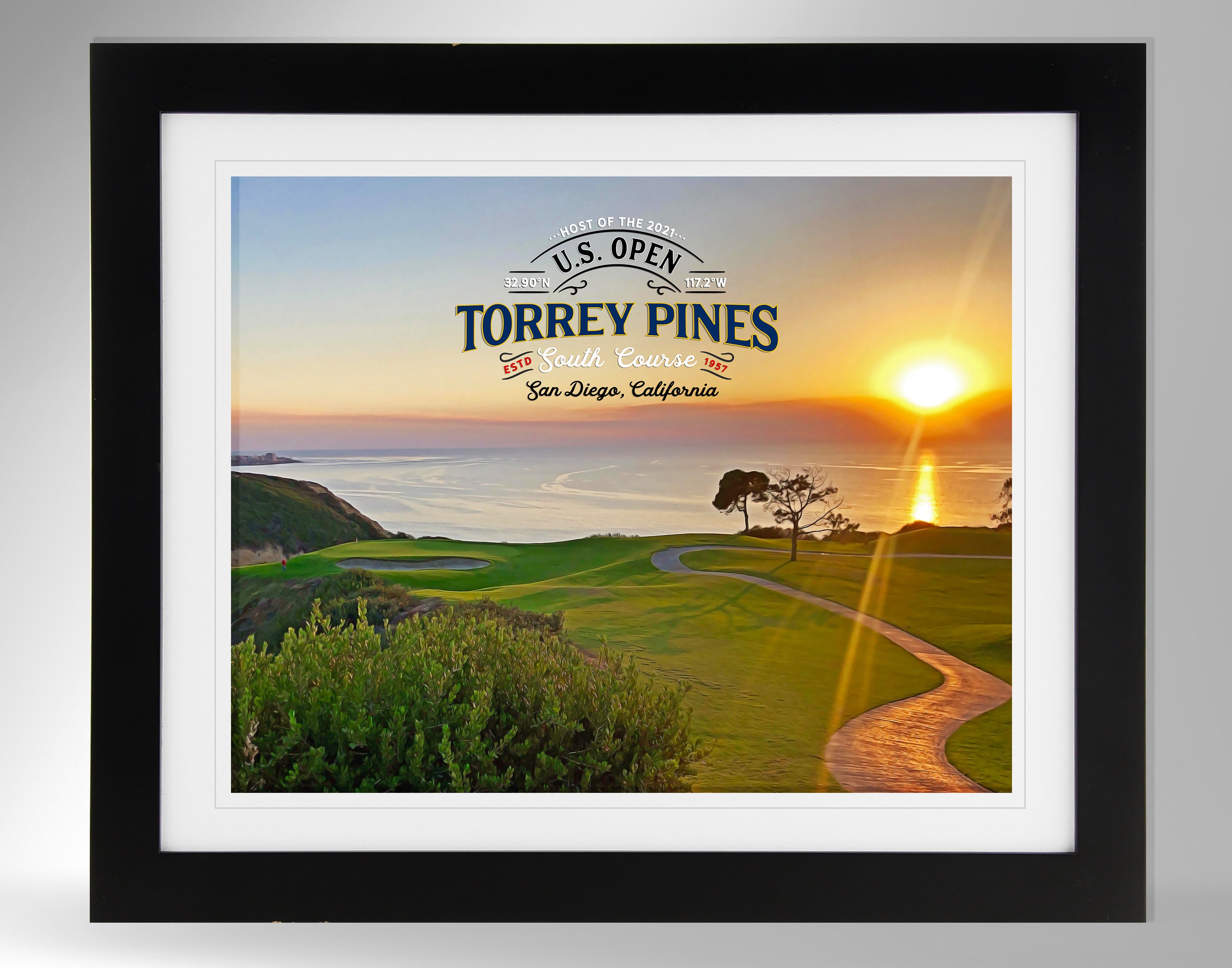 Stampa artistica del campo da golf Torrey Pines South Course - Stampa effetto dipinto impressionista (2 opzioni), U.S. Open, US Open, decorazione da g