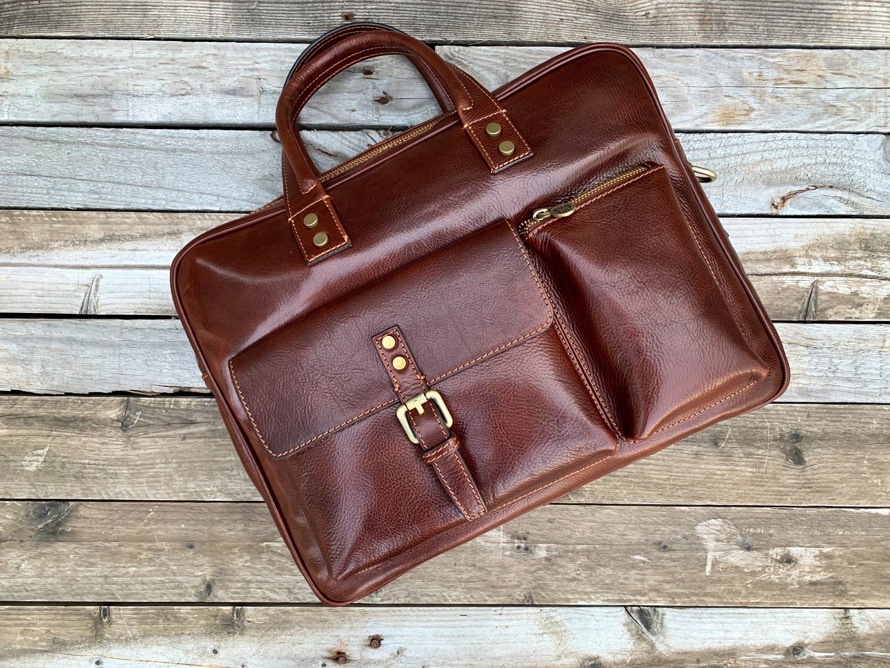 CONSEGNA IN 48 ORE, Borsa portadocumenti in pelle marrone: Borsa per laptop in pelle italiana, realizzata a mano in Toscana