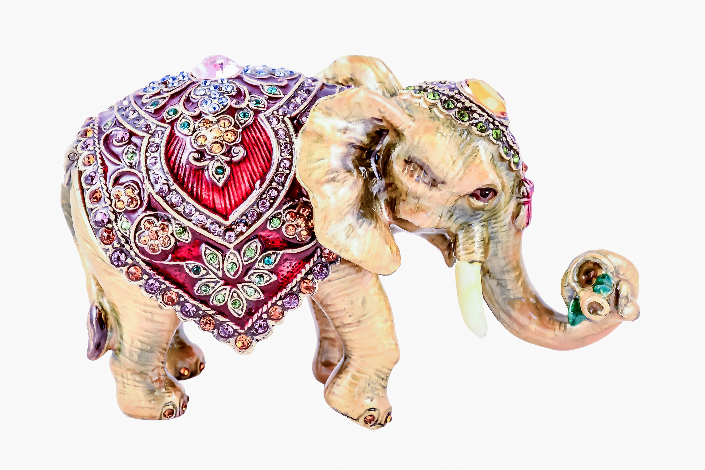 Portagioie decorativo a forma di elefante, fatto a mano da Ciel Collectables. Realizzato con cristalli Swarovski e smalto. Confezione regalo inclusa c