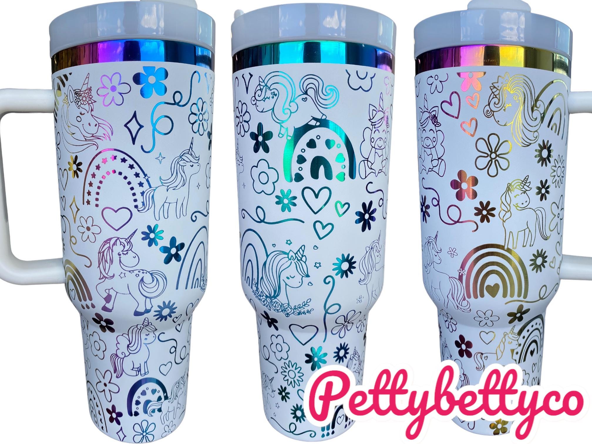 Bicchiere unicorni e arcobaleni - Bicchiere da 40 once - Bicchiere unicorno carino - Bicchiere Rainbow Love - Bicchiere inciso - Bicchiere da 40 once
