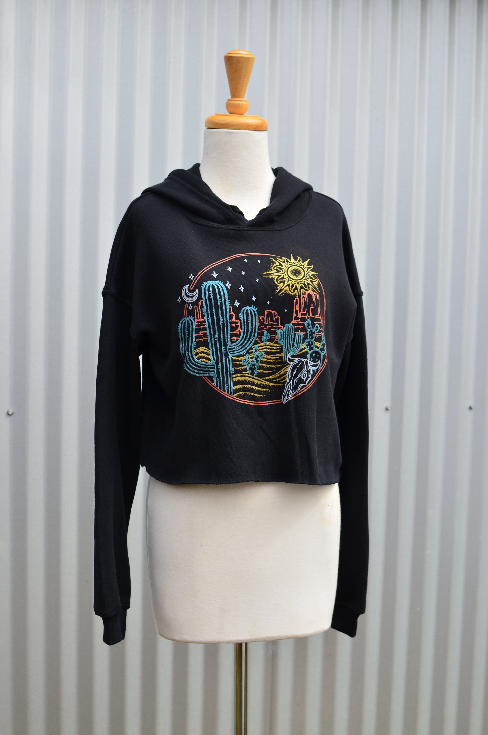 Felpa con cappuccio corta Desert Cactus - Maglione corto da donna - Top corto Desert - Pullover corto da festival - Felpa con cappuccio corta da donna