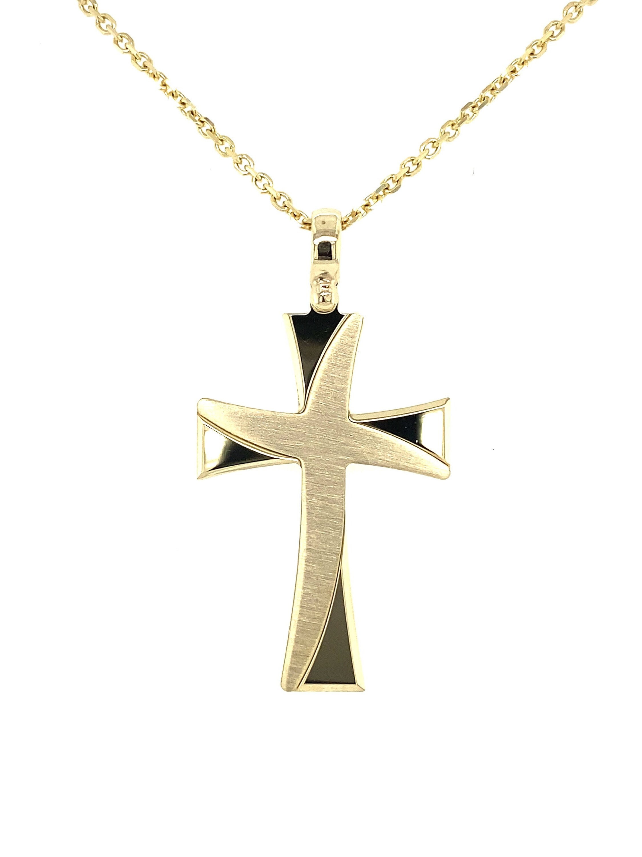 Collana con ciondolo a croce in oro massiccio 14k / Croce da uomo realizzata in Italia / Ciondolo religioso in oro vero / Regalo a croce in oro 14k /