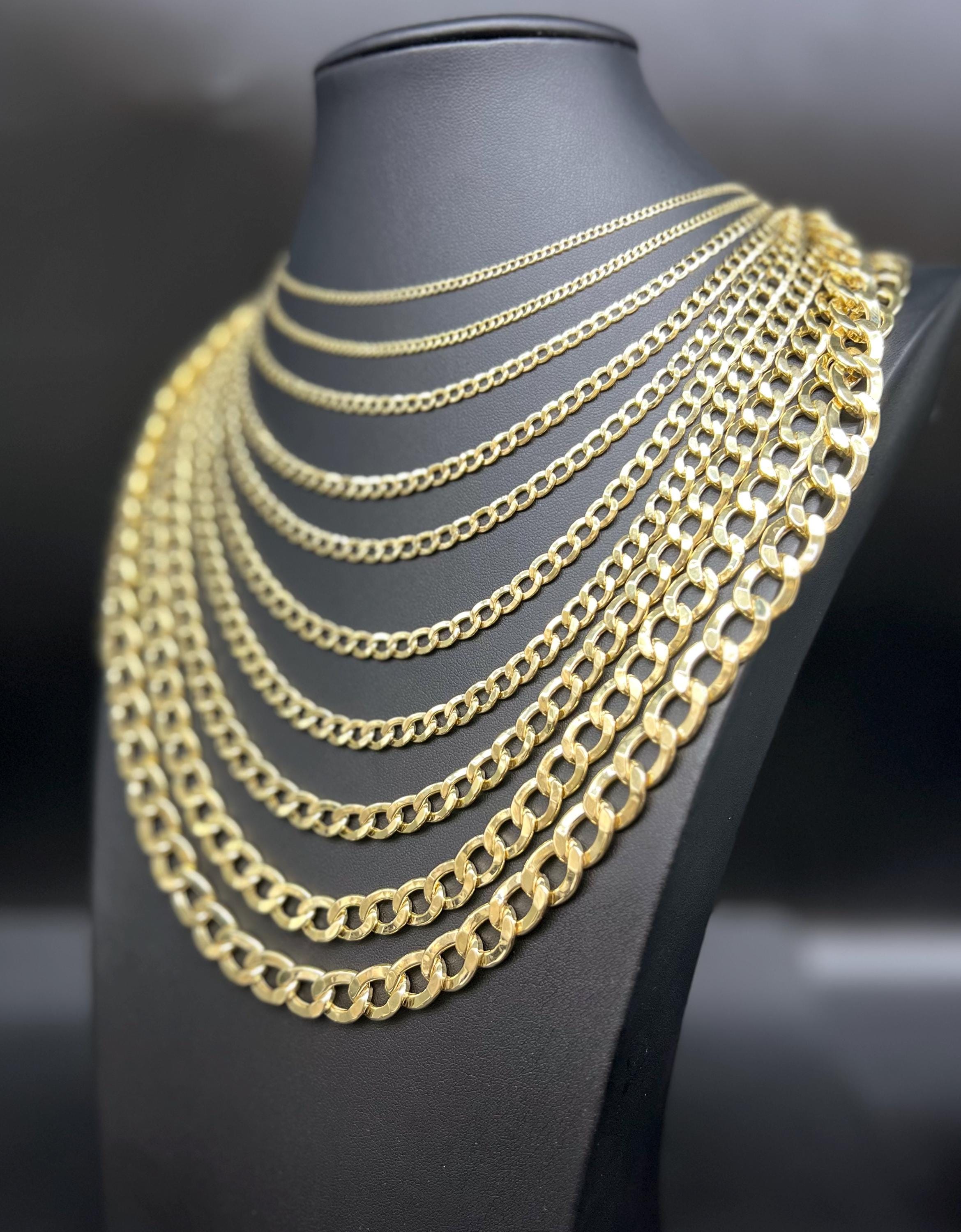 Catena a maglie cubane in oro giallo 10k, catena cubana a maglie cubane da 2,2 mm a 11 mm, catena in oro giallo 10k per uomo e donna, collana con cate