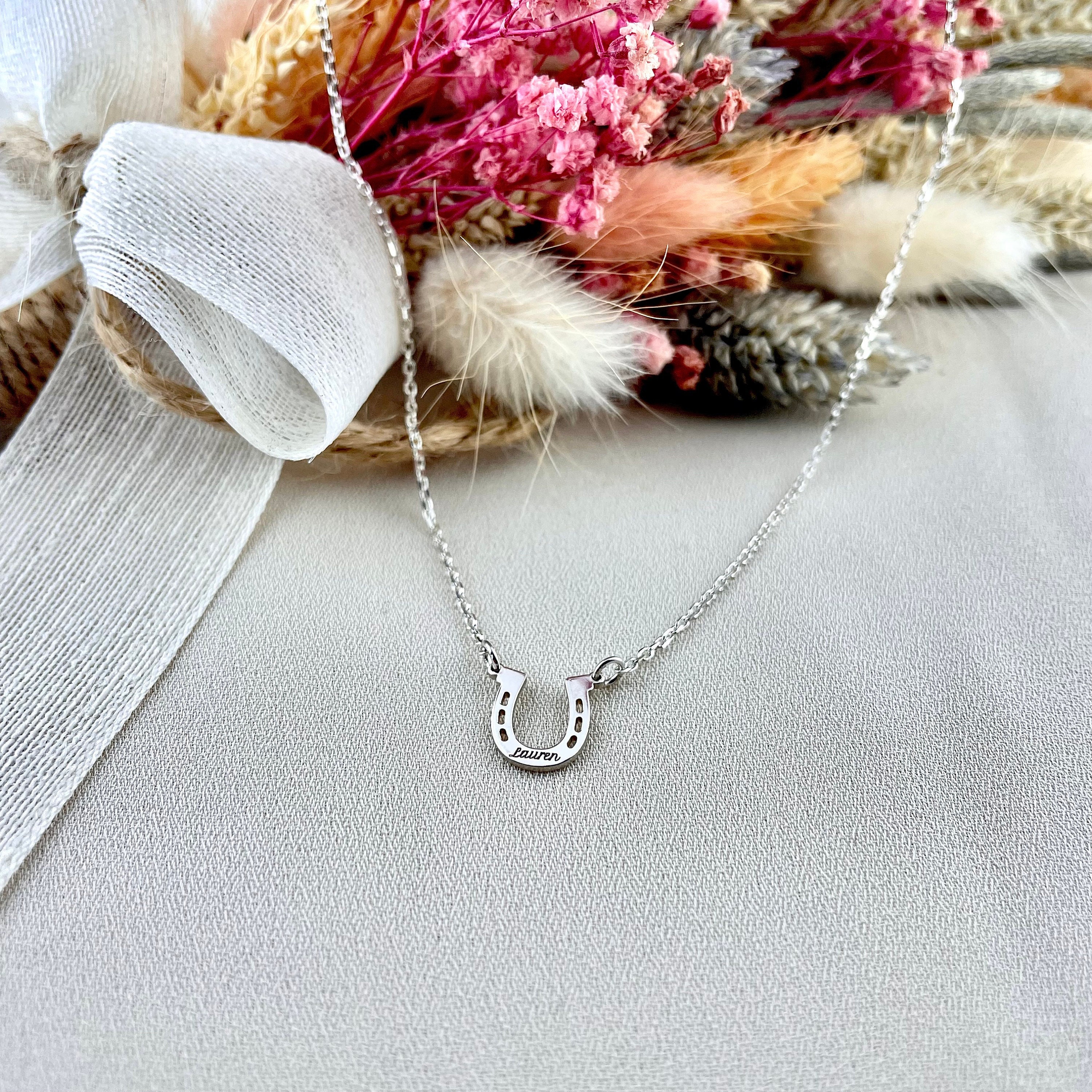 Ciondolo a forma di ferro di cavallo portafortuna personalizzato in argento sterling 925, collana a forma di ferro di cavallo, collana personalizzata