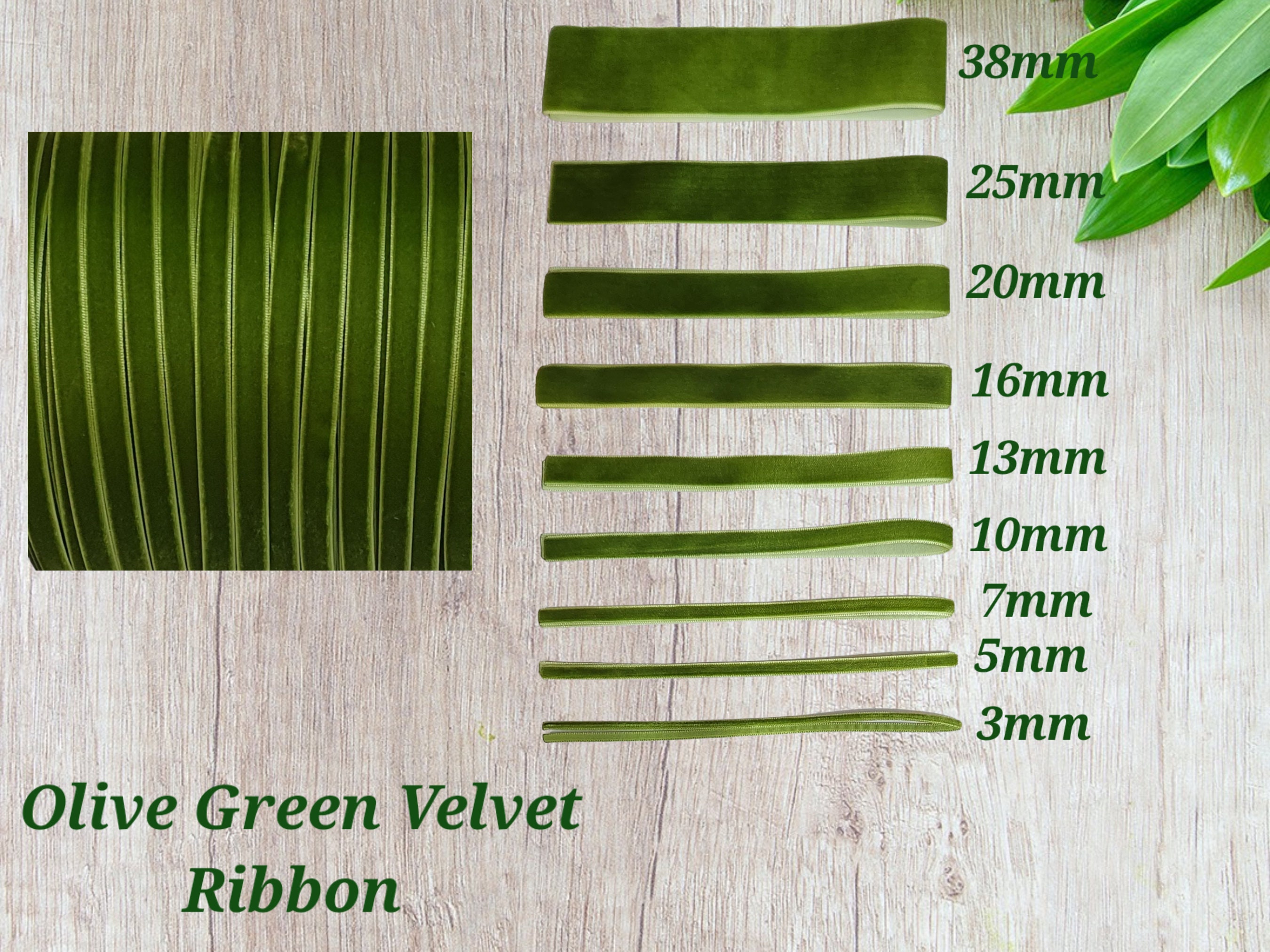 Nastro in velluto di lusso verde oliva 3 mm 5 mm 7 mm 10 mm 13 mm 16 mm 20 mm 25 mm da 1 metro a 10 metri