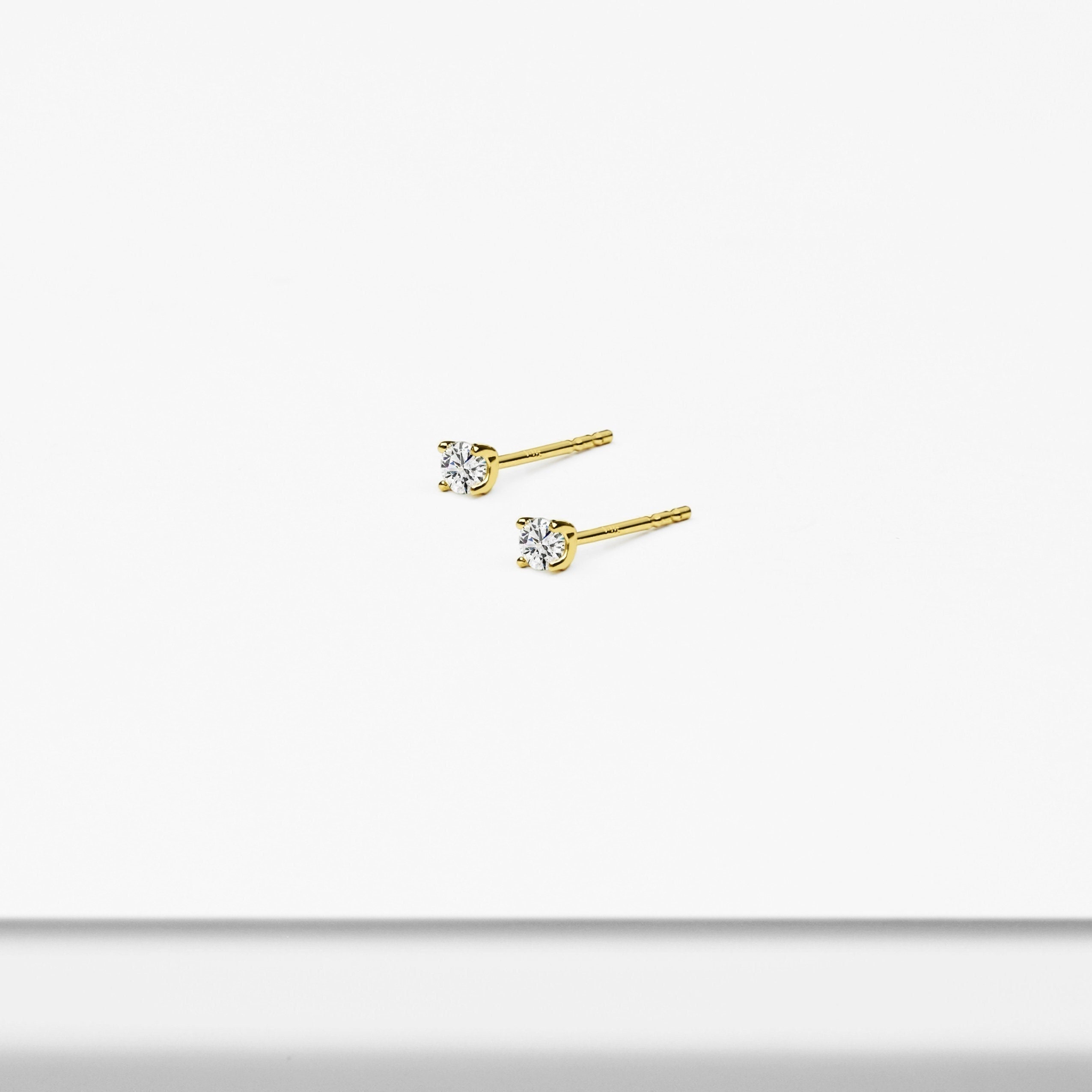Orecchini a bottone in oro massiccio 14k da 2,5 mm con zirconi cubici, orecchini delicati, orecchini a bottone piccoli, orecchini a bottone micro, ore