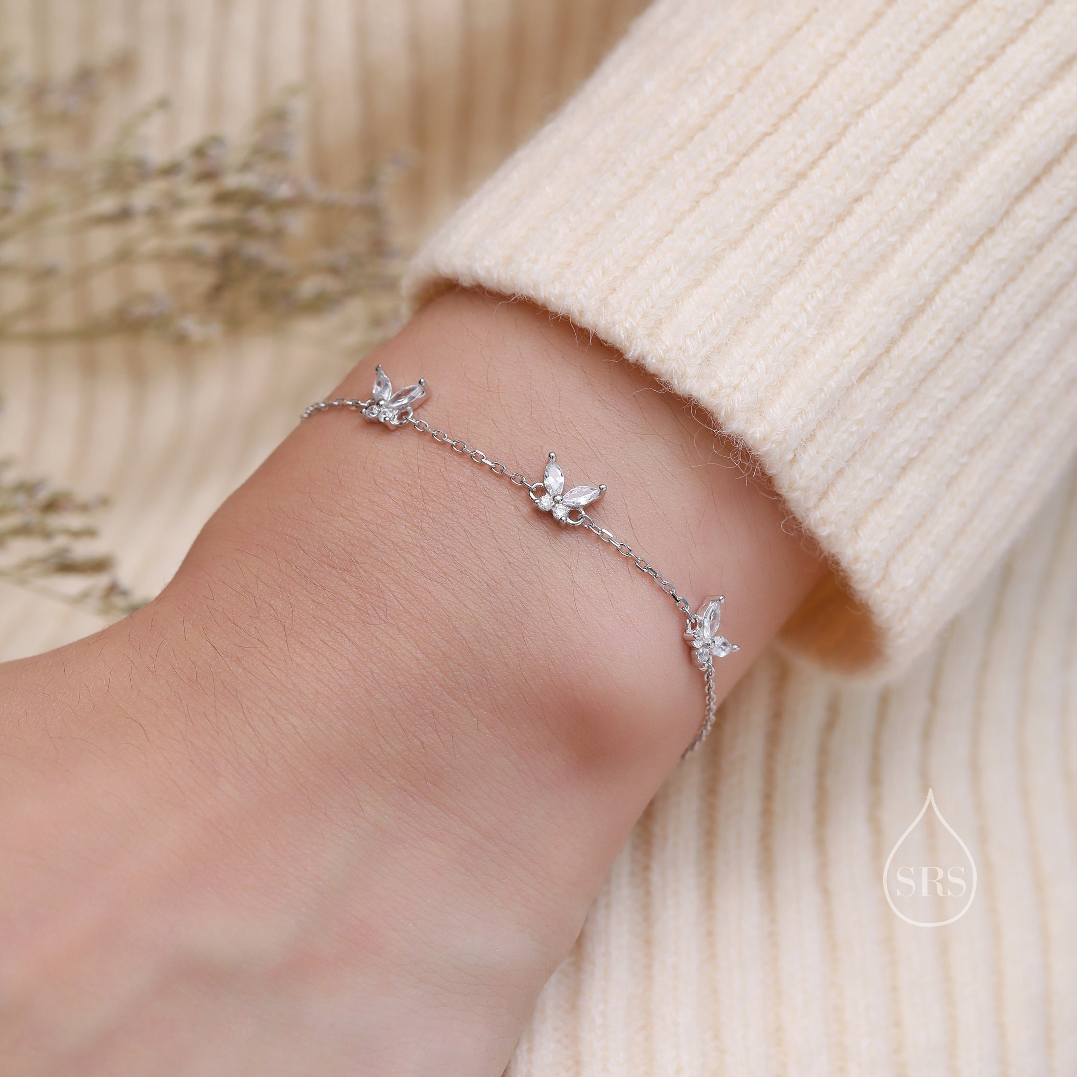 Bracciale con motivo a farfalla in argento sterling, argento, oro o oro rosa, bracciale a farfalla, gioielli a farfalla, bracciale a farfalla con zirc