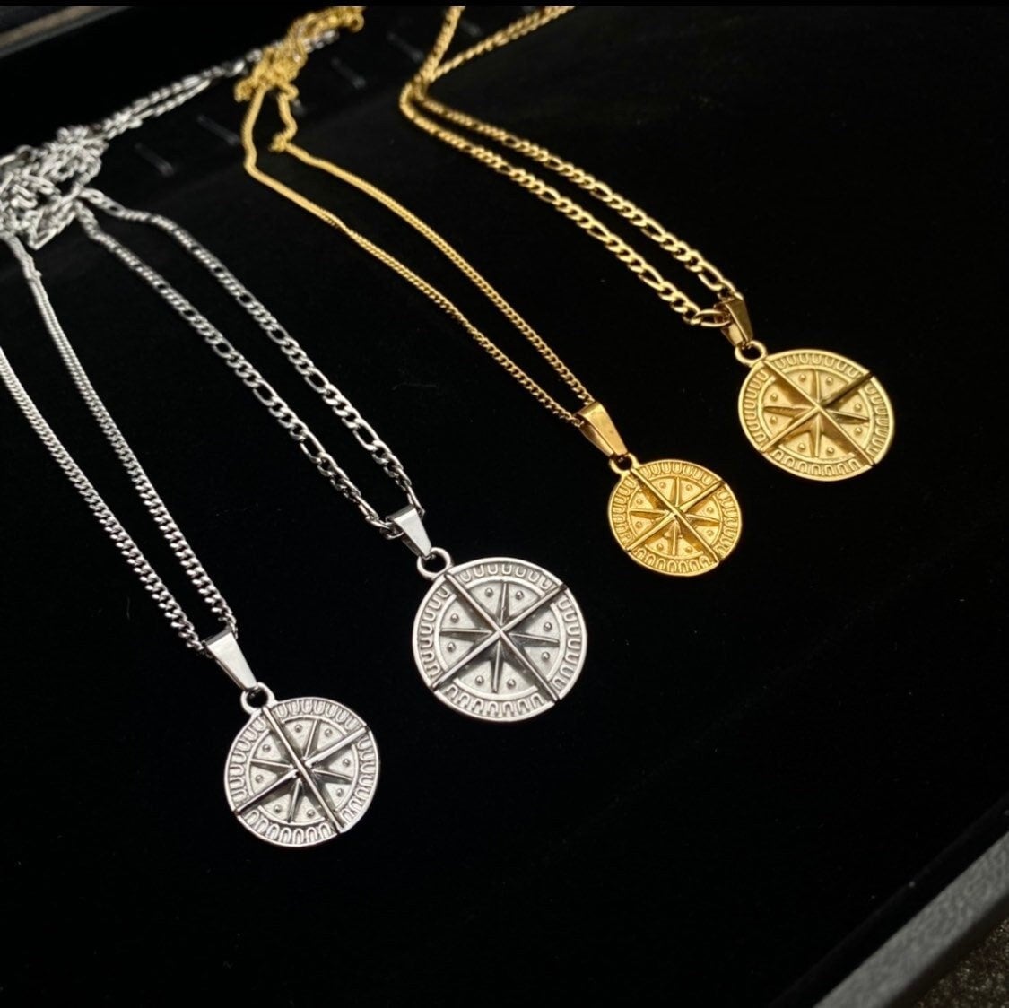 Collana da uomo con ciondolo a forma di bussola e stella polare in acciaio inossidabile con catena in argento, mini ciondolo a forma di bussola da uom