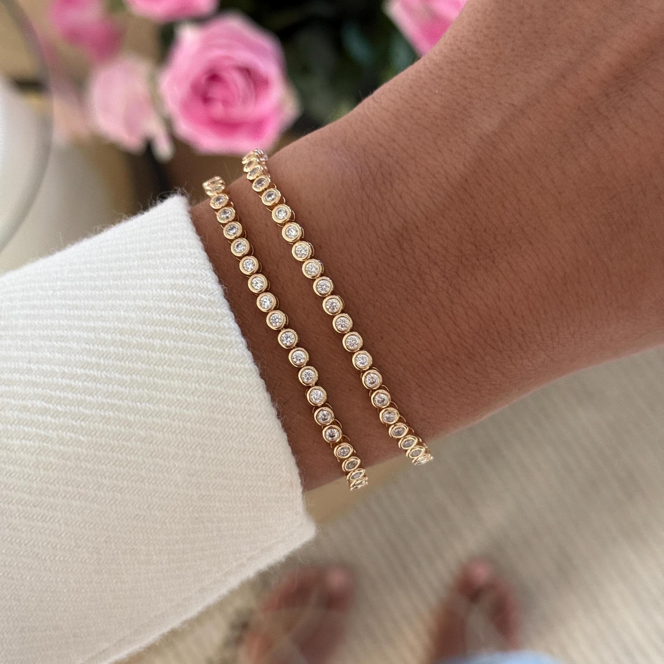 Bracciale tennis, bracciale tennis in oro, bracciale tennis con zirconi cubici, bracciale delicato, bracciale con diamanti, regalo per lei, bracciale