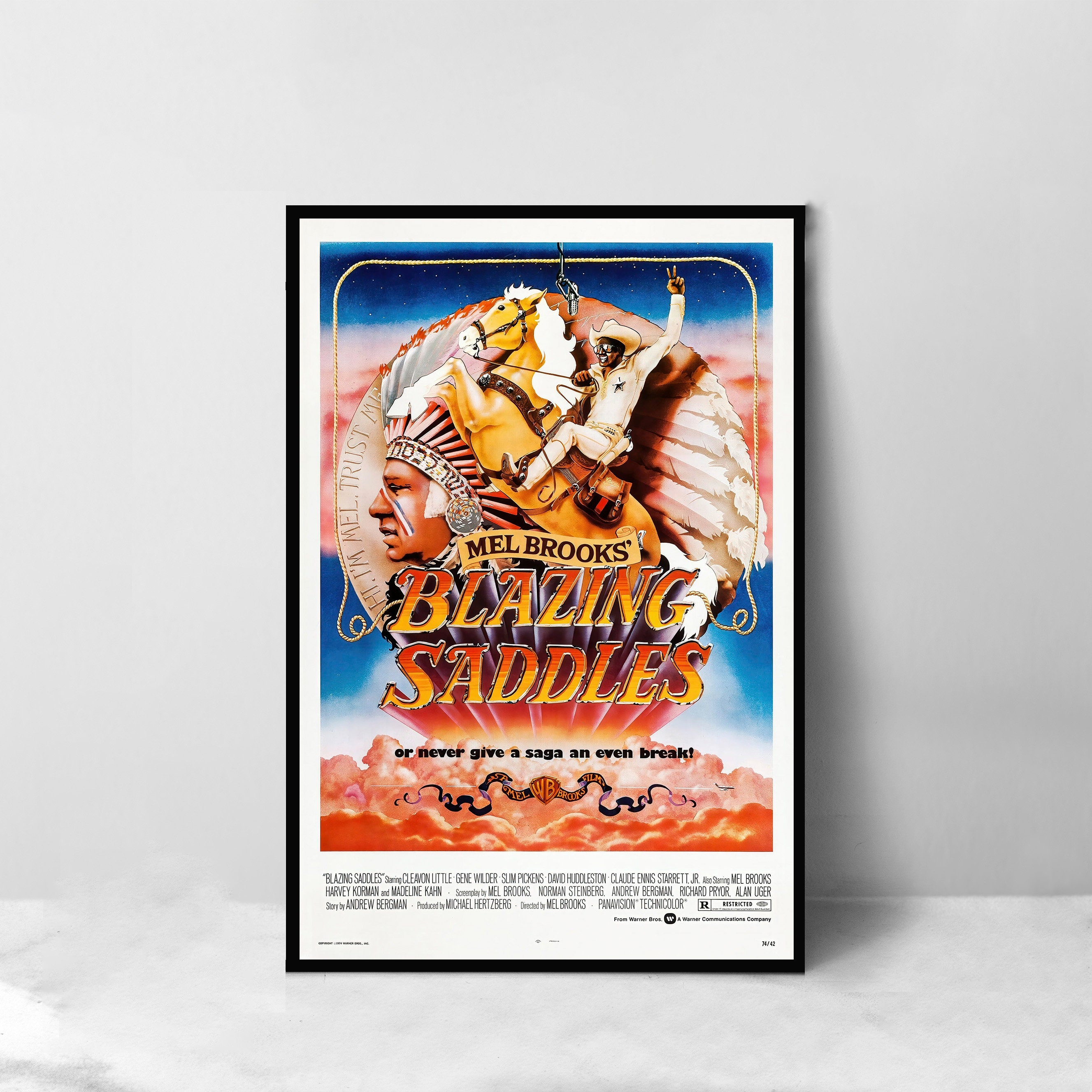 Locandina del film Blazing Saddles - Stampa artistica su tela di alta qualità - Decorazione per la stanza - Poster artistico da regalare