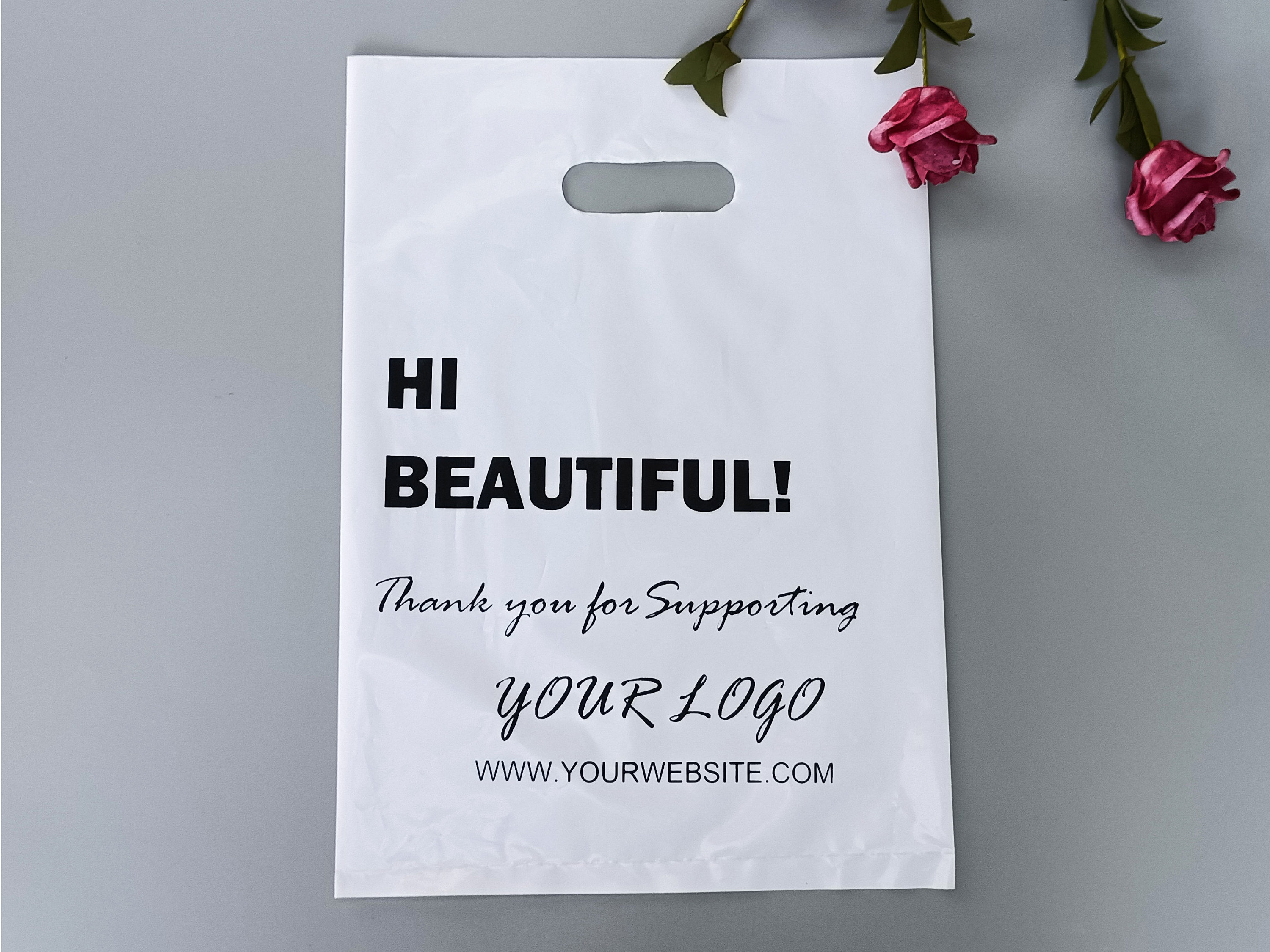 Borse per la spesa personalizzate da 100 pezzi con logo per boutique, sacchetti di plastica personalizzati con logo Borse per merci personalizzate con