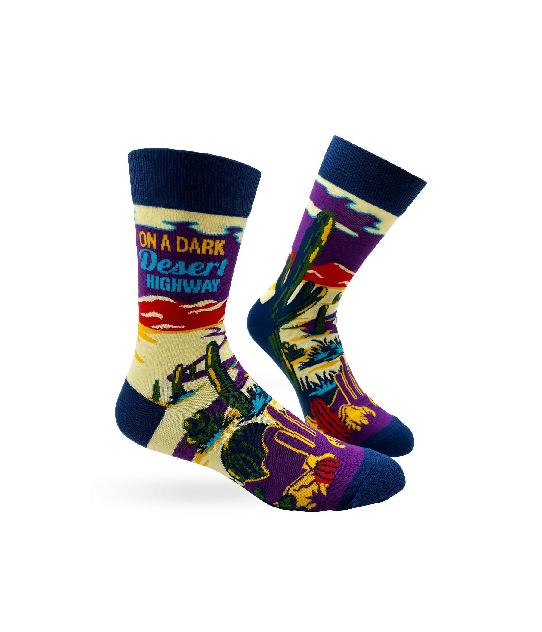 On A Dark Desert Highway Men's Novità Crew Socks / Outdoor Socks / Funny Phrases Socks / Funny Gift for Him / Desert Cactus Socks