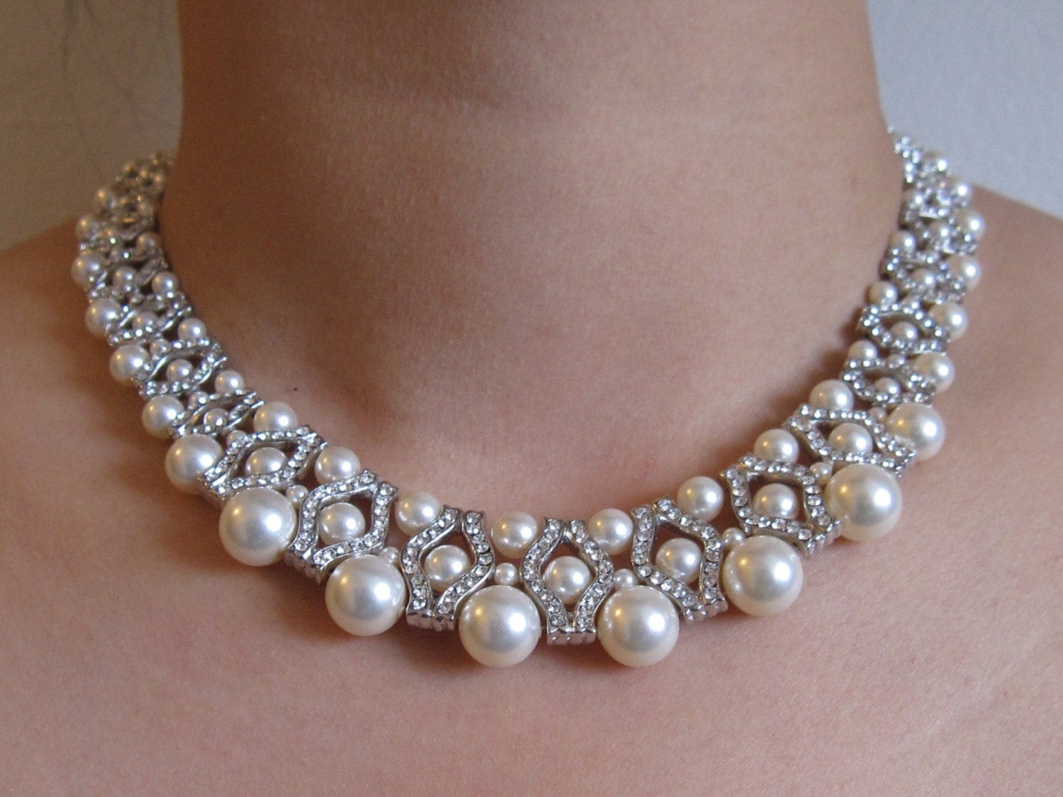 Collana e orecchini di perle Swarovski Collana da sposa Collana di cristalli Perla a goccia Orecchini da sposa Set di gioielli da sposa in argento Ore