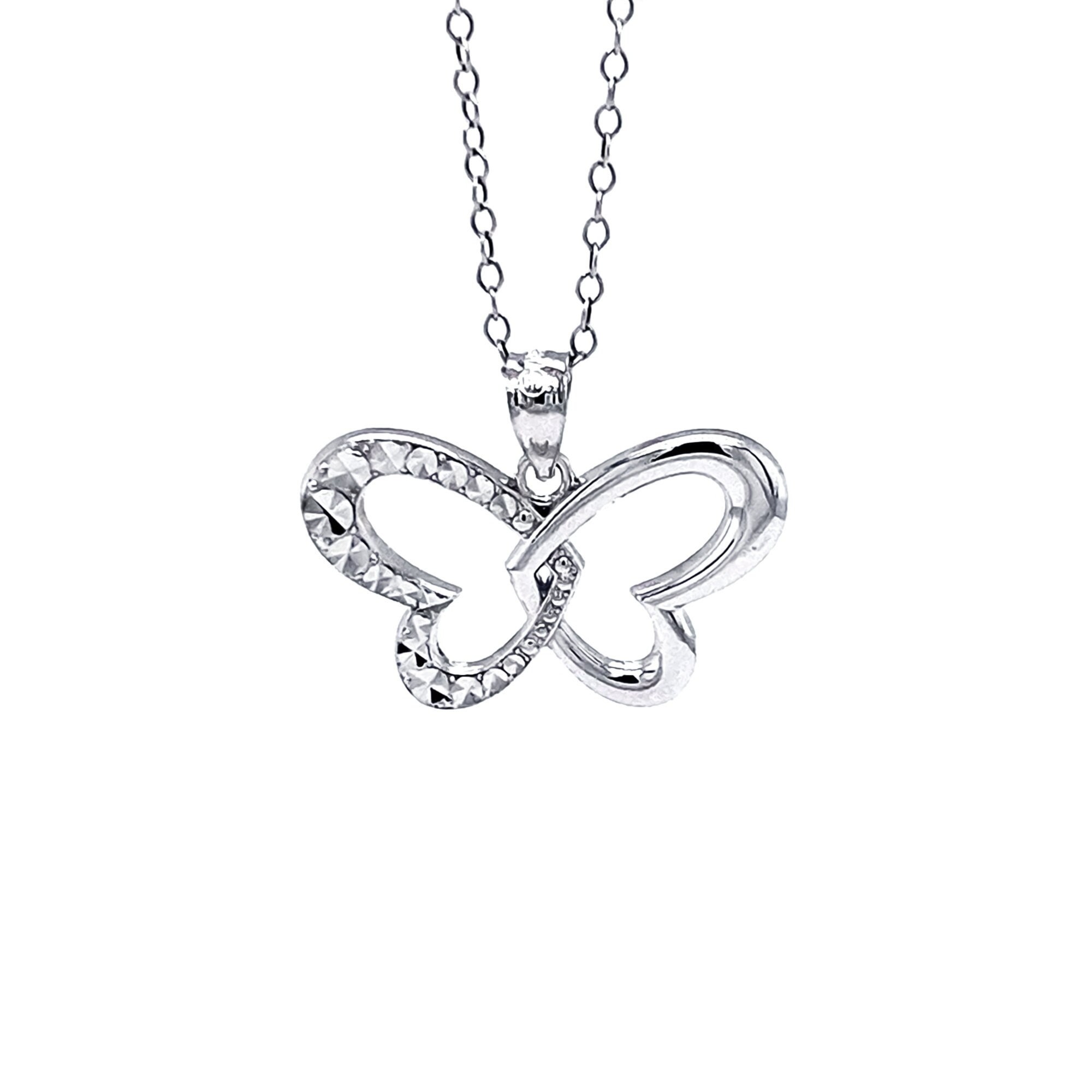 "Collana con ciondolo a farfalla in argento - Argento Sterling 925 - Collana a forma di cuore con farfalla - Collana regolabile in argento 16\"-18\" - Co"