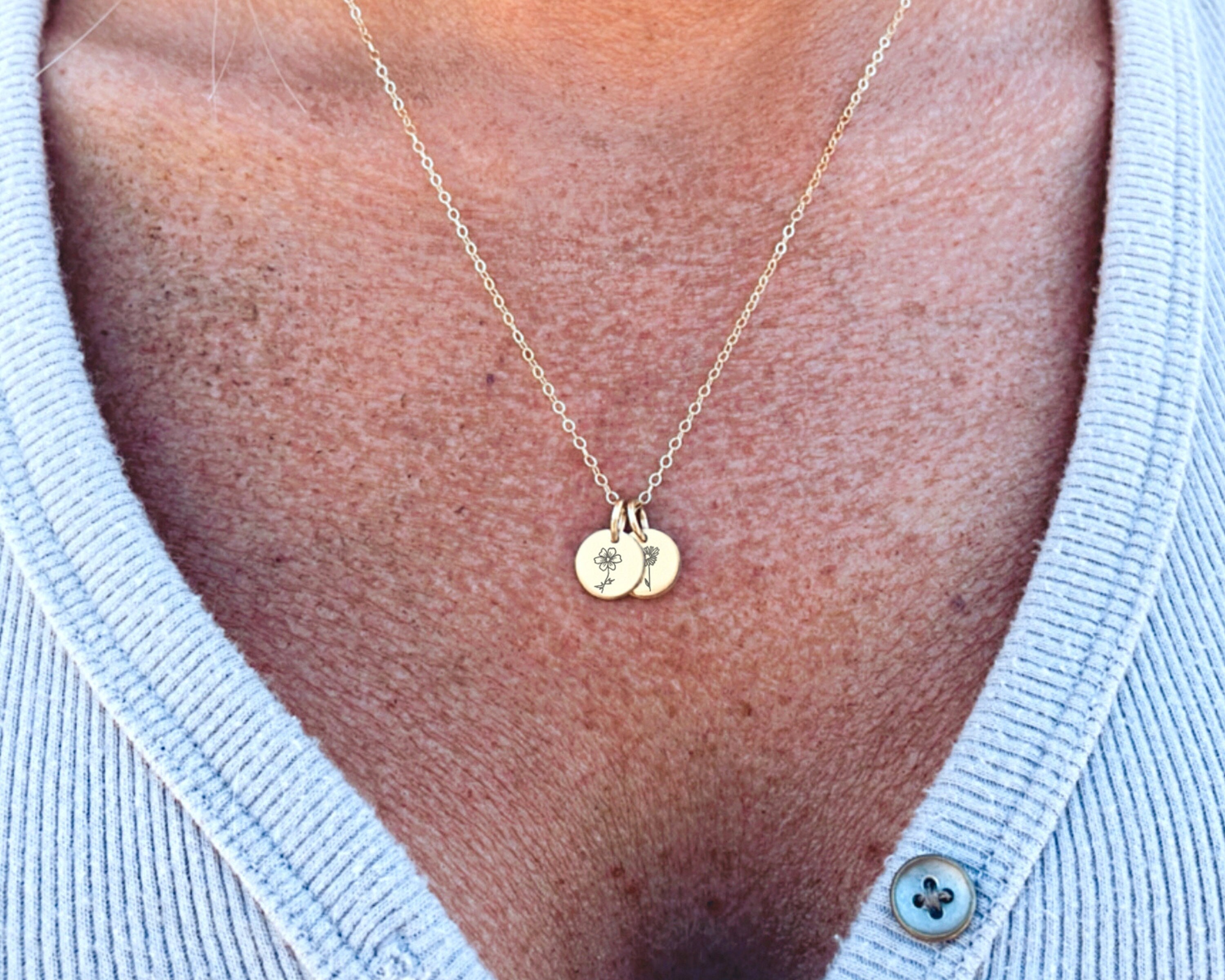 Collana con disco di fiori di nascita * Collana con fiori di nascita * Fiore del mese di nascita * Gioielli con fiori di nascita * Regalo per la mamma