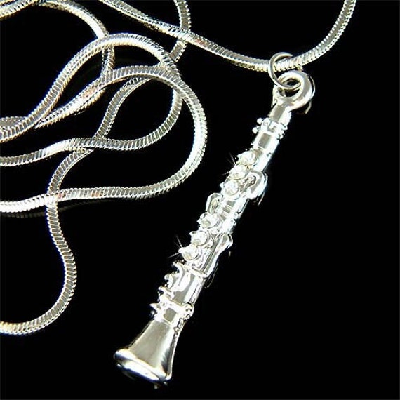 Collana con clarinetto in cristallo Swarovski, orchestra sinfonica, strumento a fiato, gioielli musicali, musicista, regalo di Natale per 30o e 40o co