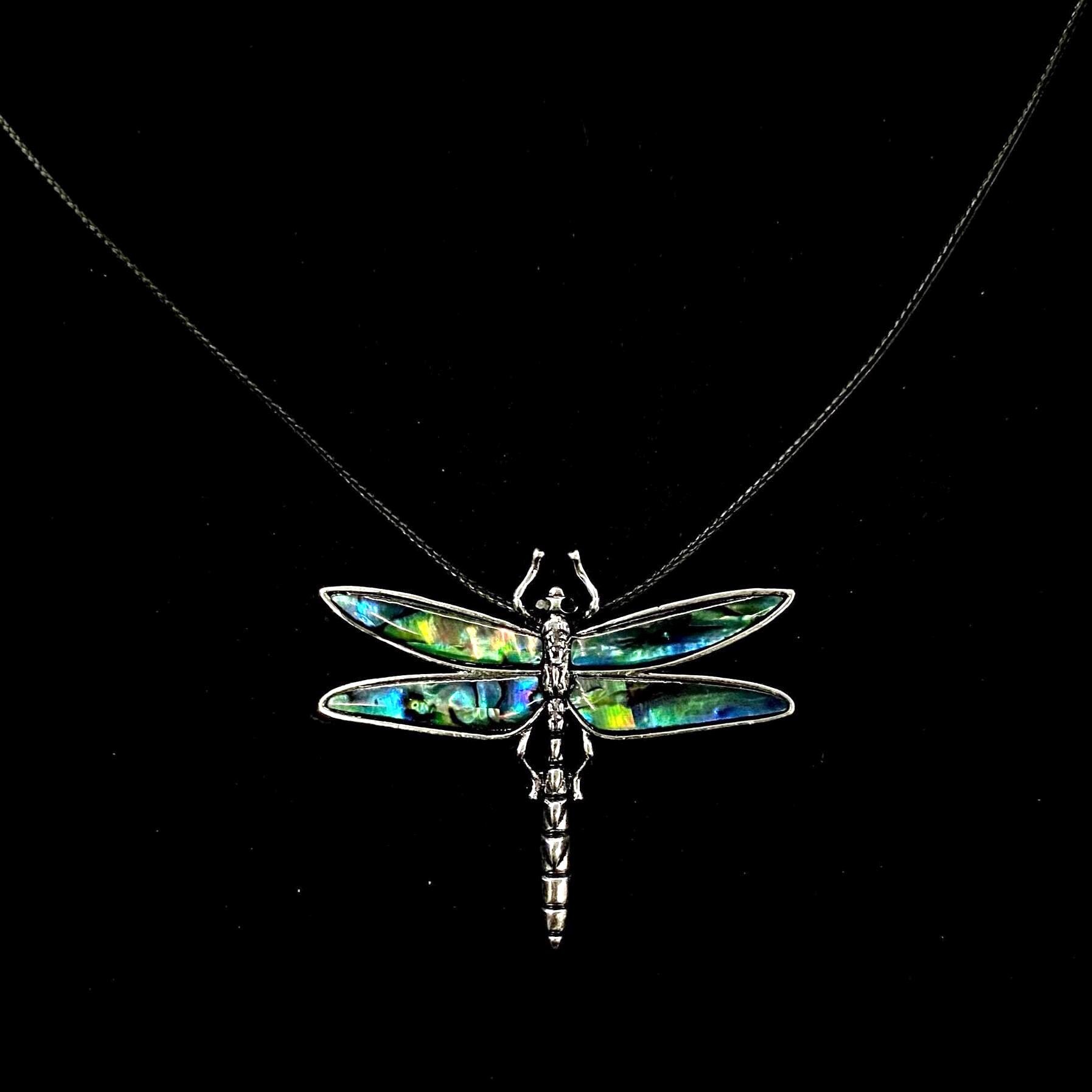 Collana con libellula, libellula in abalone, libellula in argento, libellula scintillante, collana con insetto, ciondolo con libellula, gioielli con l