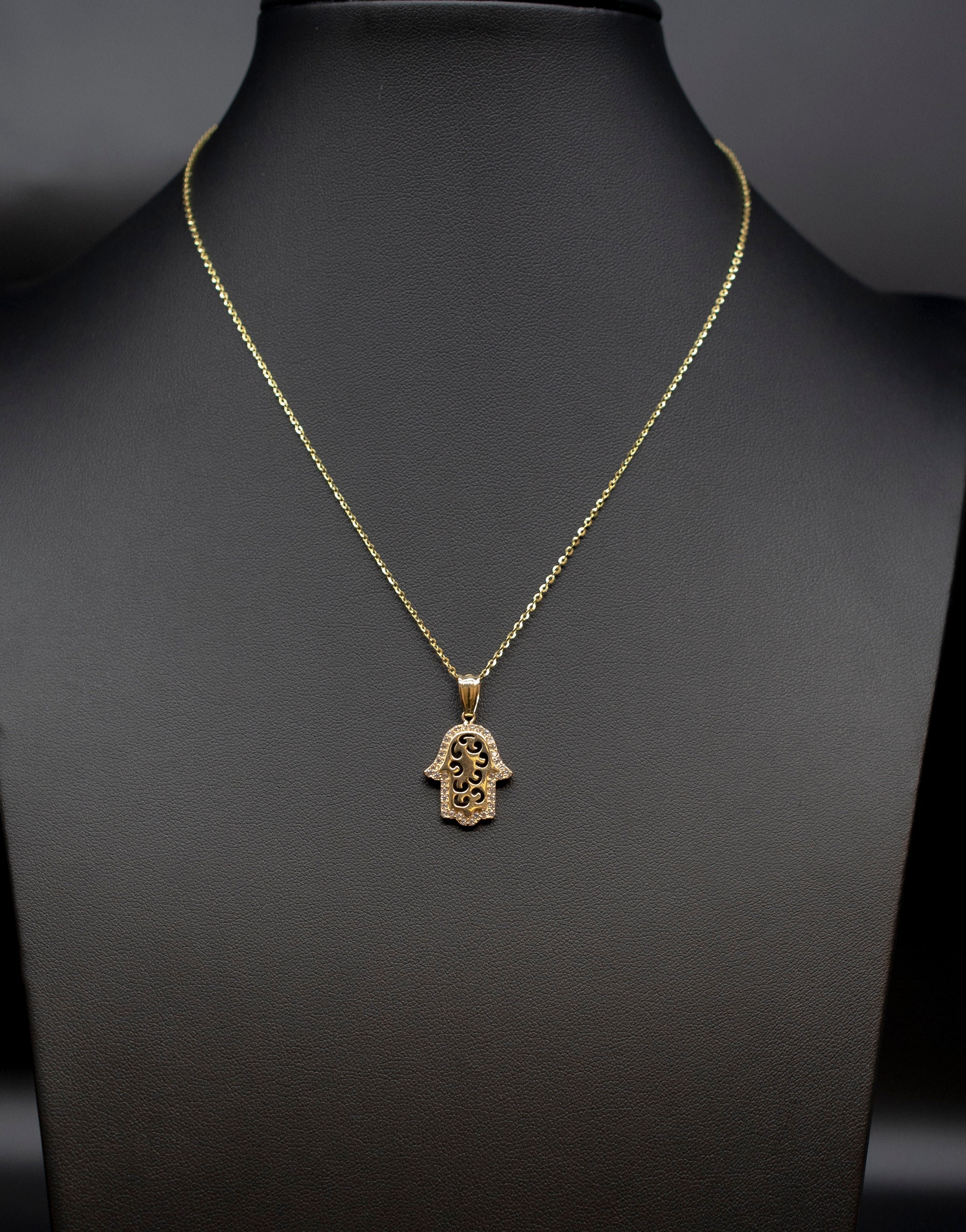 Collana con mano di Hamsa in oro vero 14k, ciondolo con mano di Fatima in oro massiccio 14k, collana con catena a maglie da 1,3 mm in oro vero 14k, ci