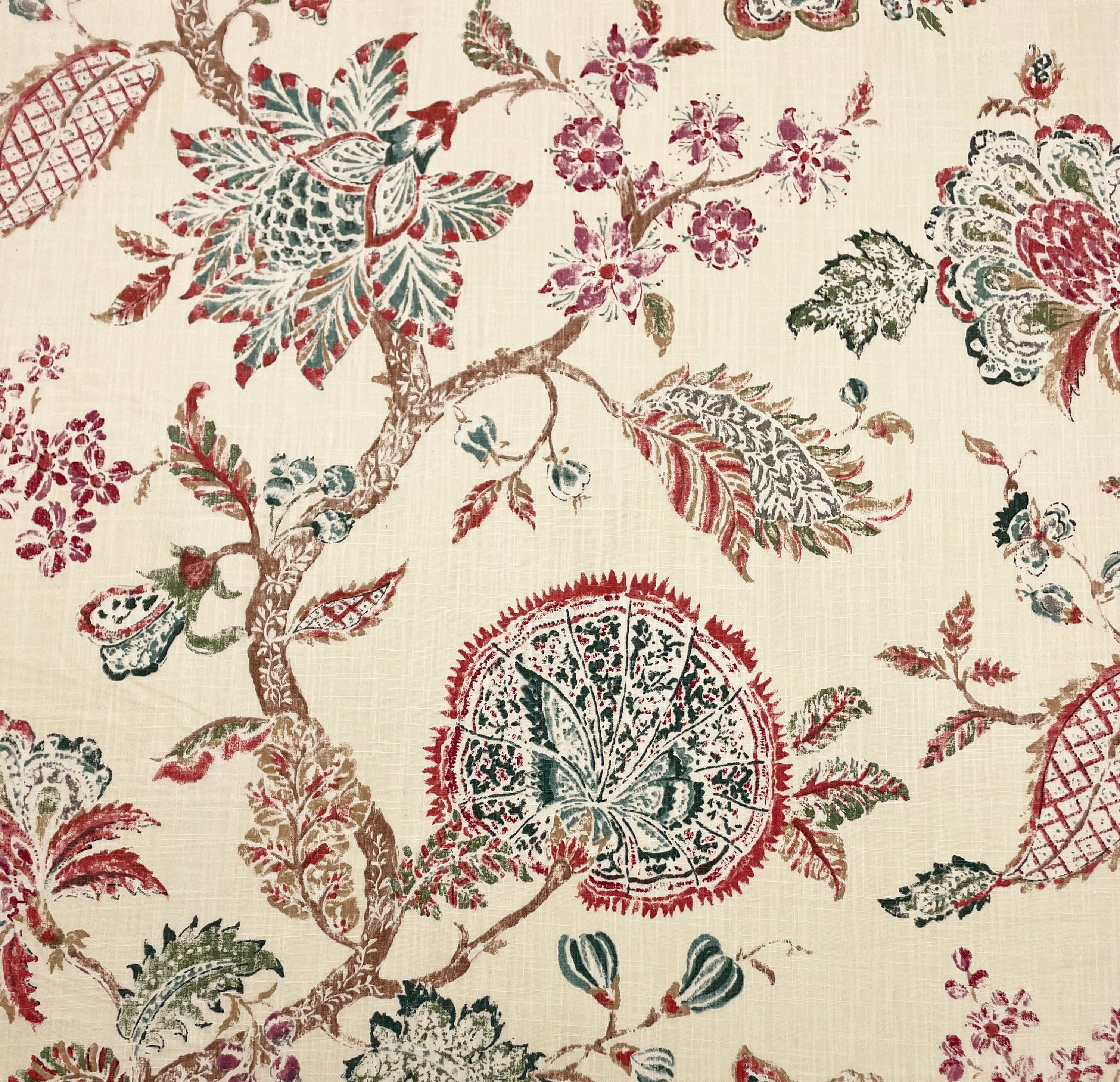 P Kaufmann MEMORIES BEIGE ROSE Blue Jacobean Floral Retreat Vine Tessuto per tappezzeria, cuscini, tende, biancheria da letto, lino, tagliato su misur