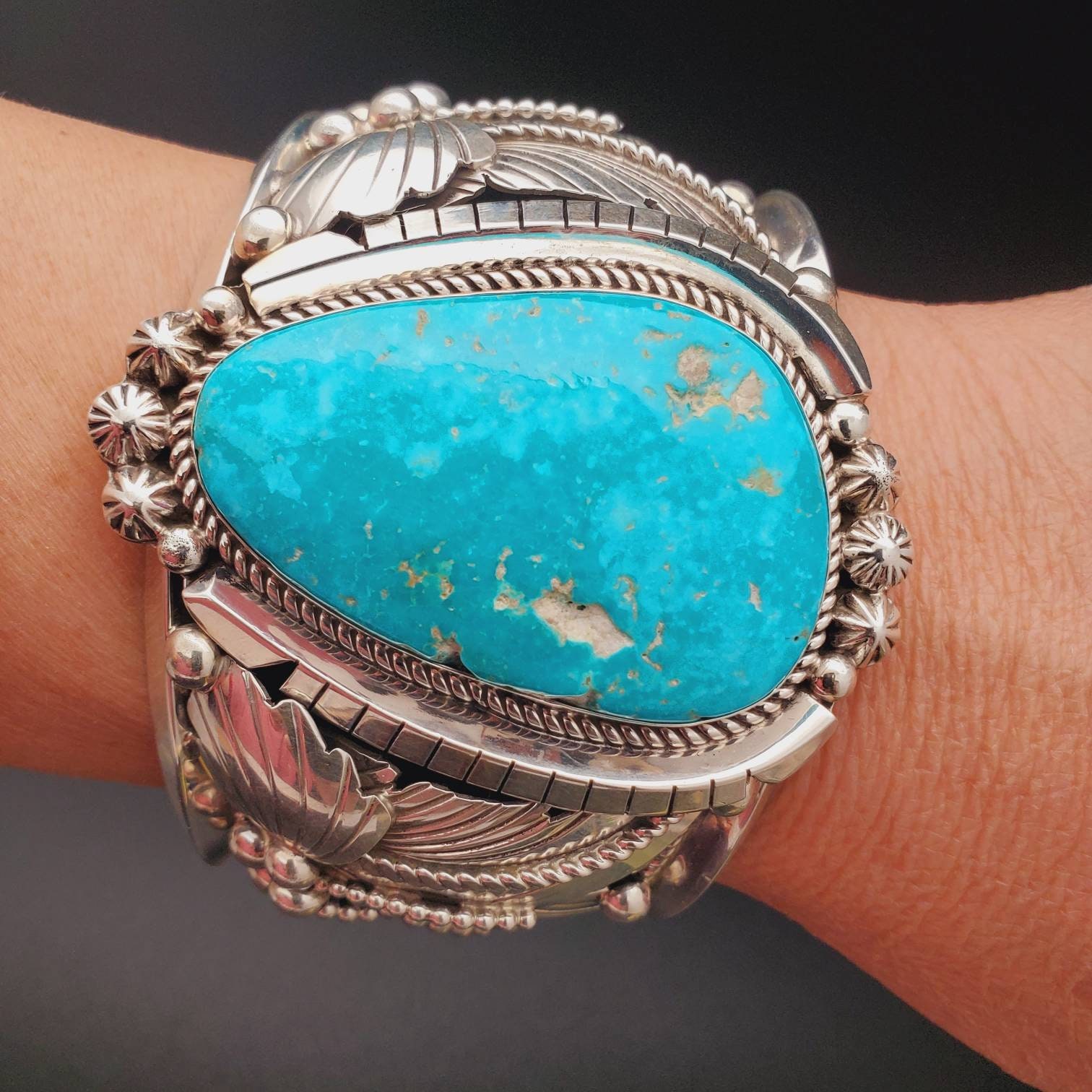 Bracciale rigido turchese da 234 g / Bracciale rigido turchese Kingman / Bracciale in argento sterling turchese / Bracciale rigido enorme / Bracciale