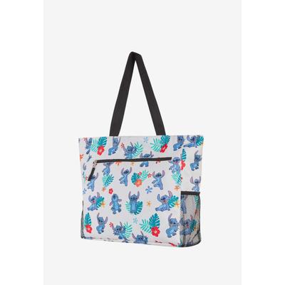 Plus Size Women's Disney Stitch Tote Bag Beach Travel Mesh Water Bottle Pockets Zippered by Disney in White