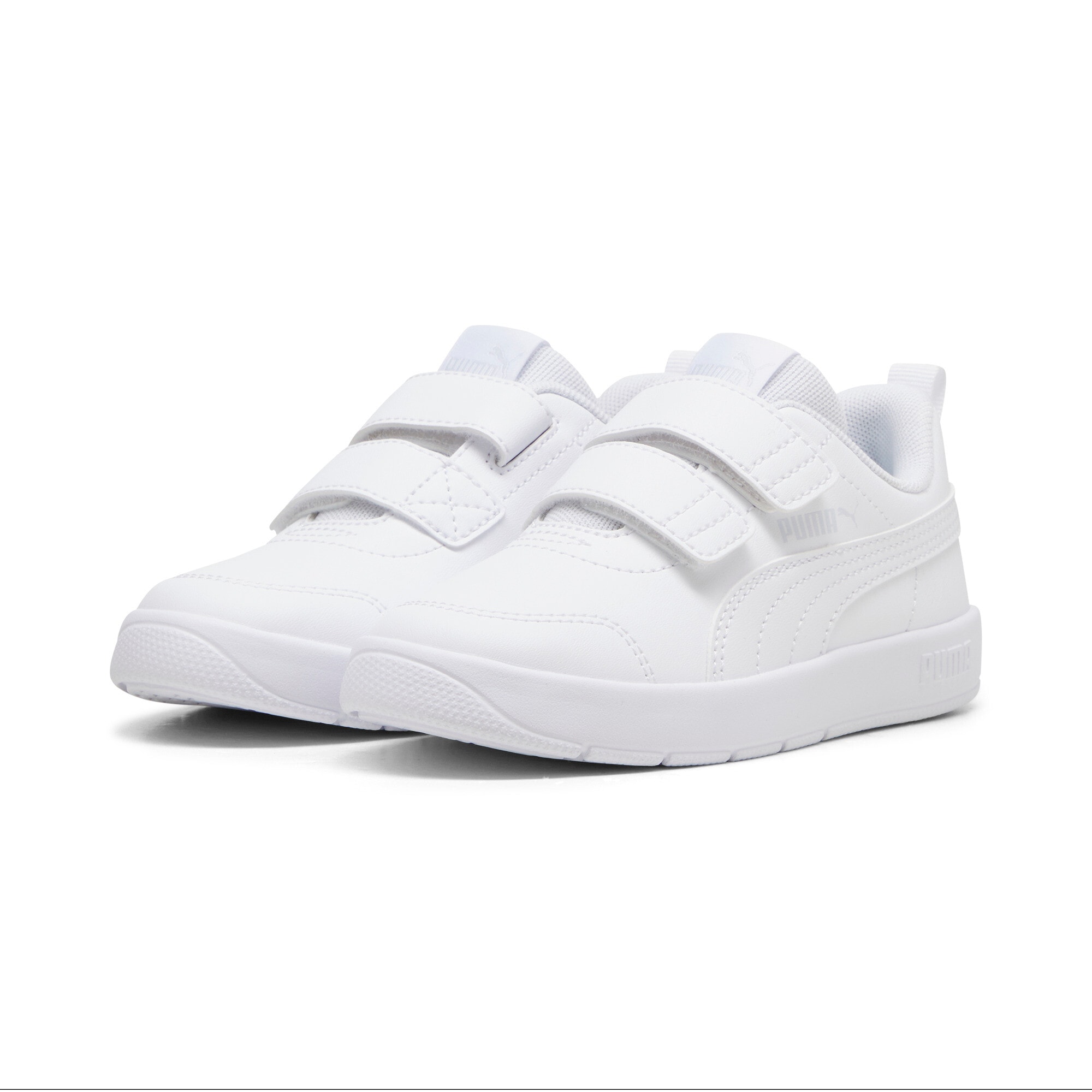 Sneaker PUMA "COURTFLEX V3 V PS", Damen, Gr. 33, puma weiß, puma weiß, silber mist, Schuhe Sneaker