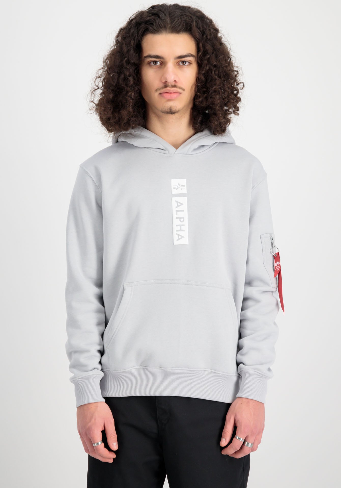 Kapuzensweatshirt ALPHA INDUSTRIES "Alpha PP Hoody", Herren, Gr. M, grau (pastel grau), Sweatware, Obermaterial: 80% Baumwolle, 20% Polyester, unifarben, regular fit hüftlang, Rundhals, Sweatshirts Image