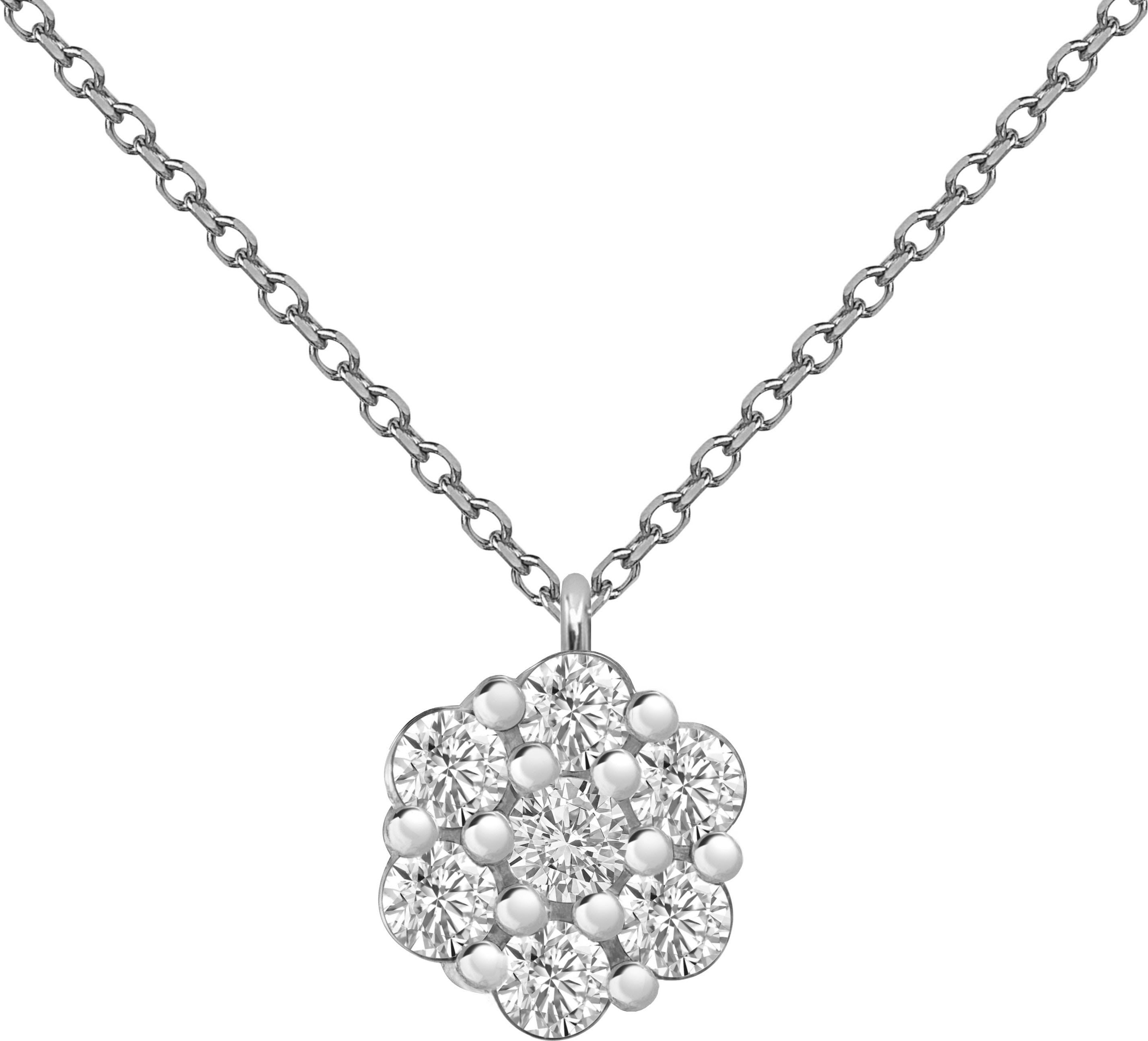 Kette mit Anhänger FIRETTI "Schmuck Geschenk Silber 925 Halsschmuck Ankerkette Anhänger Blume", silber (silberfarben, kristallweiß), Halsketten, Damen, Silber 925 (Sterlingsilber), L: 43 B: 1,1mm, Made in Germany - mit Zirkonia (synth.), B:1,1mm Image