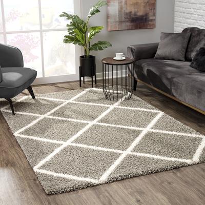 Hochflor-Teppich SANAT "Madrid", grau (hellgrau), B:120cm H:30mm L:170cm, Kunstfaser, Teppiche, Wohnzimmer, Langflor, Shaggy Teppich Image